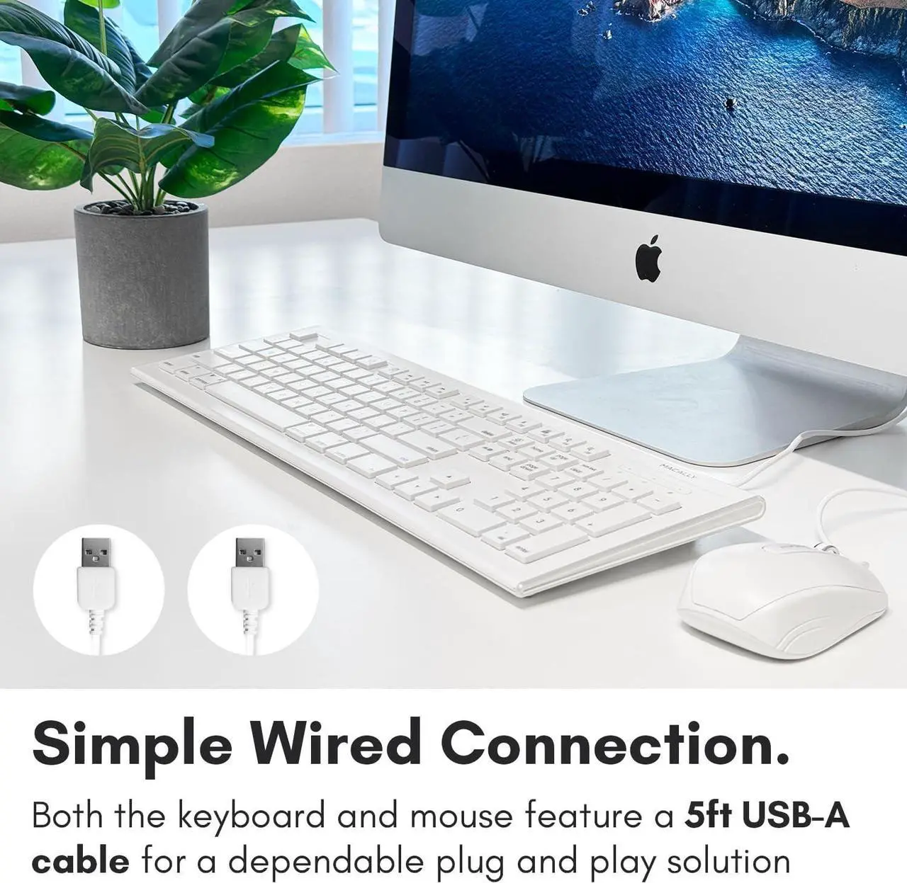 Alt view image 3 of 7 - Macally 104 Key USB Wired Keyboard and Mouse Combo with Apple Shortcut Keys for Mac, iMac, Macbook, and Windows PC (MKEYECOMBO), White