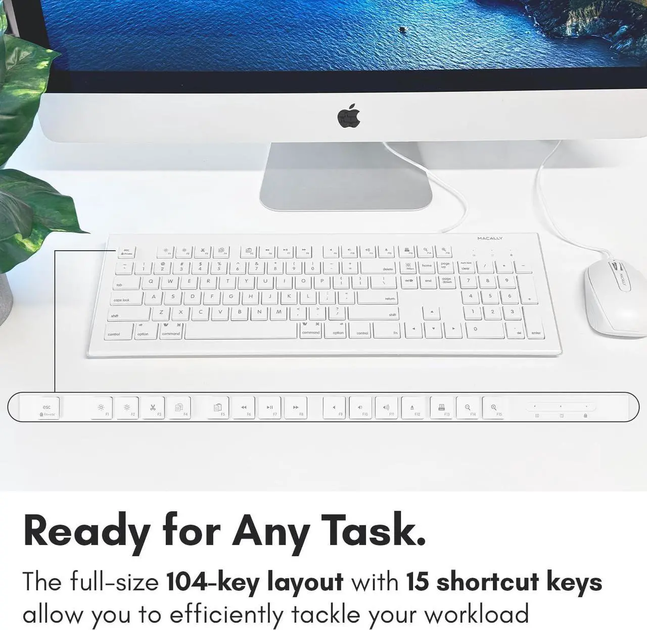Alt view image 5 of 7 - Macally 104 Key USB Wired Keyboard and Mouse Combo with Apple Shortcut Keys for Mac, iMac, Macbook, and Windows PC (MKEYECOMBO), White