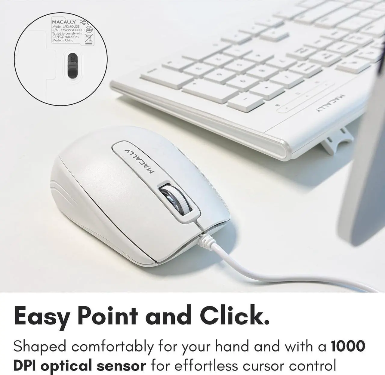 Alt view image 6 of 7 - Macally 104 Key USB Wired Keyboard and Mouse Combo with Apple Shortcut Keys for Mac, iMac, Macbook, and Windows PC (MKEYECOMBO), White