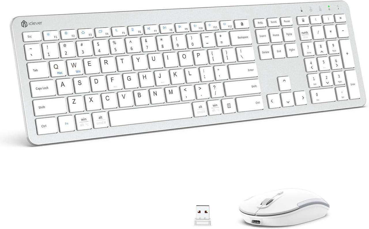 Main image of iClever Wireless Keyboard and Mouse, GK08 White Keyboard Mouse Combo, Ergonomic, Quiet, Full Size Design with Number Pad, 2.4G Connection for Windows and Computer