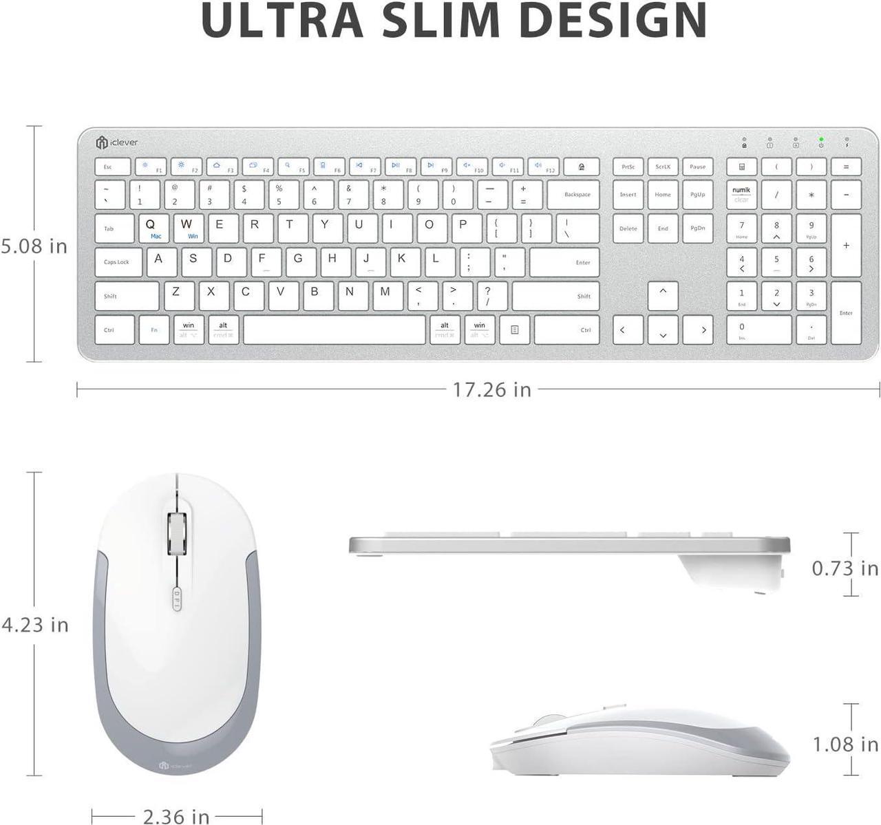 Alt view image 7 of 7 - iClever Wireless Keyboard and Mouse, GK08 White Keyboard Mouse Combo, Ergonomic, Quiet, Full Size Design with Number Pad, 2.4G Connection for Windows and Computer