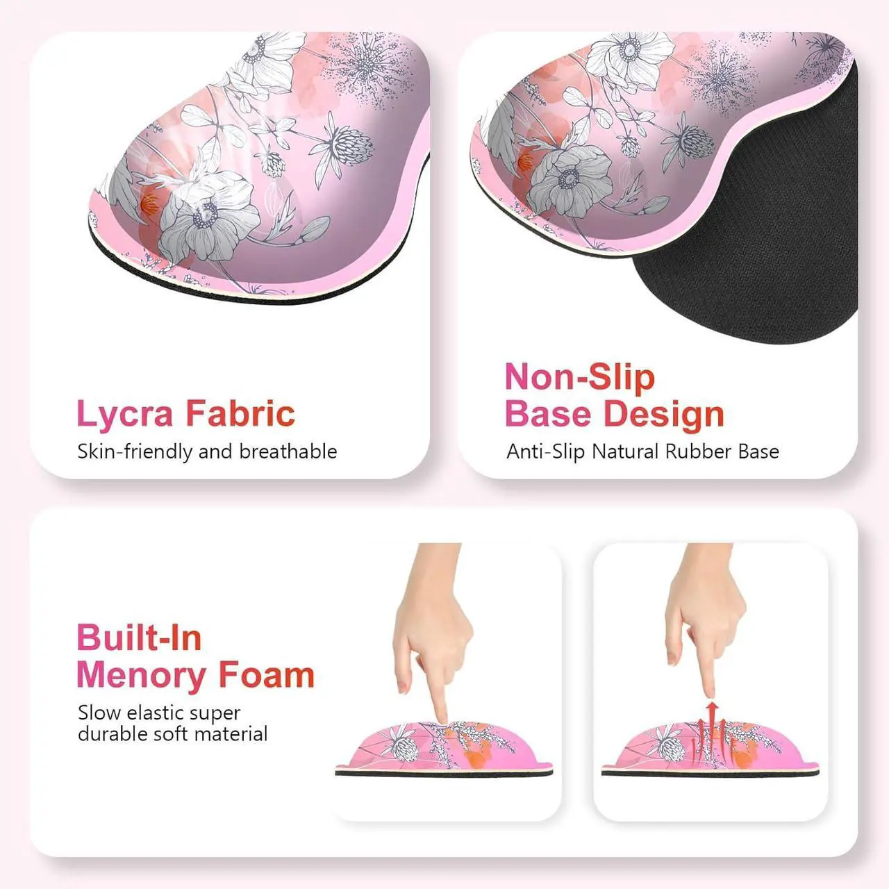 Alt view image 6 of 7 - Gaming Mouse Pad Keyboard Wrist Support, 4 in1 Mousepad with Wrist Keyboard Rest, Computer Desk Mat, Non-Slip Desk Pad Protector with Memory Foam Easy Typing Pain Relief I Pink Flowers