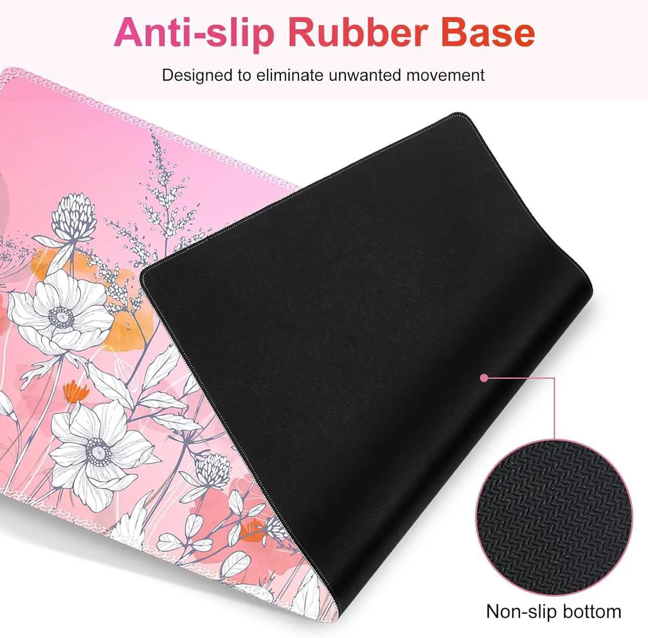 Alt view image 7 of 7 - Gaming Mouse Pad Keyboard Wrist Support, 4 in1 Mousepad with Wrist Keyboard Rest, Computer Desk Mat, Non-Slip Desk Pad Protector with Memory Foam Easy Typing Pain Relief I Pink Flowers