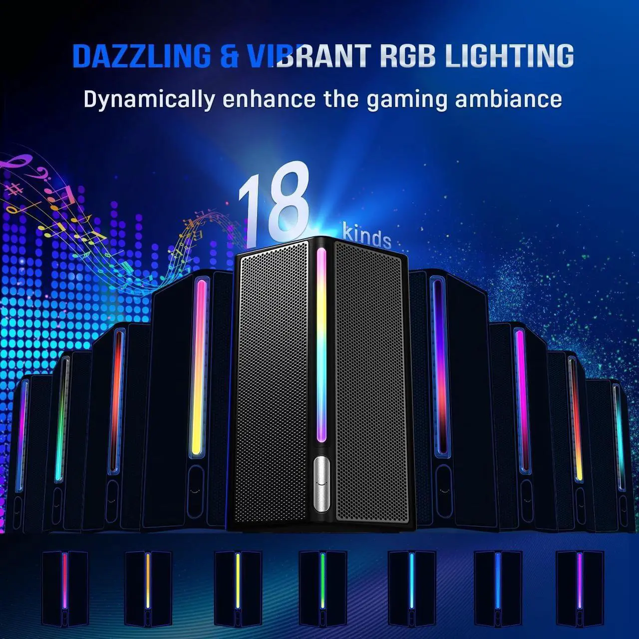 Alt view image 4 of 7 - Computer Speakers System with Subwoofer, Gaming Speaker for PC with RGB, Volume Control, Monitoring, 3.5mm Aux Input, AC Powered Speakers for Desktop Mobile TV-AmpliGame A22