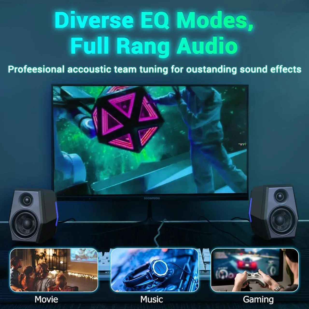 Alt view image 3 of 7 - SW209 36W Computer Gaming PC Speakers - 2.75" Fiberglass Woofer and Silk Dome Tweeter - Built-in 24bit DAC Dynamic 3D Surround Sound - Bluetooth 5.2 USB 3.5mm Aux Inputs - RGB Light - Black