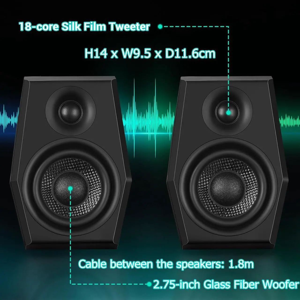 Alt view image 7 of 7 - SW209 36W Computer Gaming PC Speakers - 2.75" Fiberglass Woofer and Silk Dome Tweeter - Built-in 24bit DAC Dynamic 3D Surround Sound - Bluetooth 5.2 USB 3.5mm Aux Inputs - RGB Light - Black