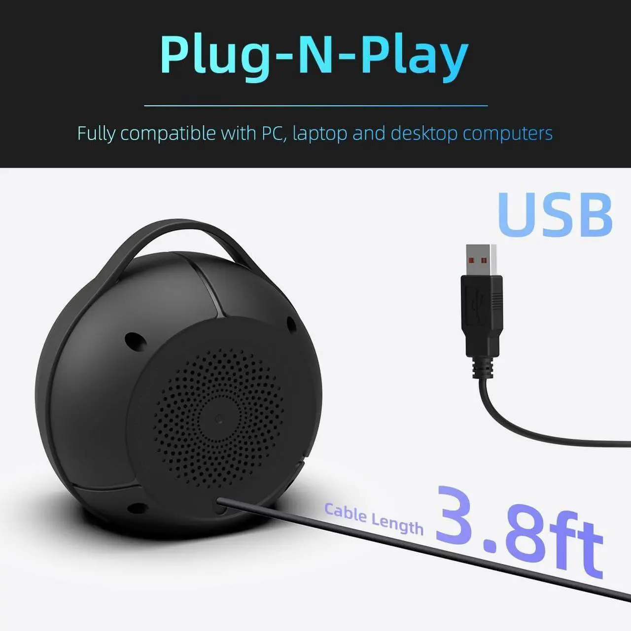 Alt view image 5 of 7 - USB Computer Speakers for Desktop PC | Portable Plug-N-Play Laptop Speakers with Dynamic RGB Light, Ultra-Clear Sound, Loud Volume, Deep Bass, Touch Control, Compatible with Windows, macOS, ChromeOS