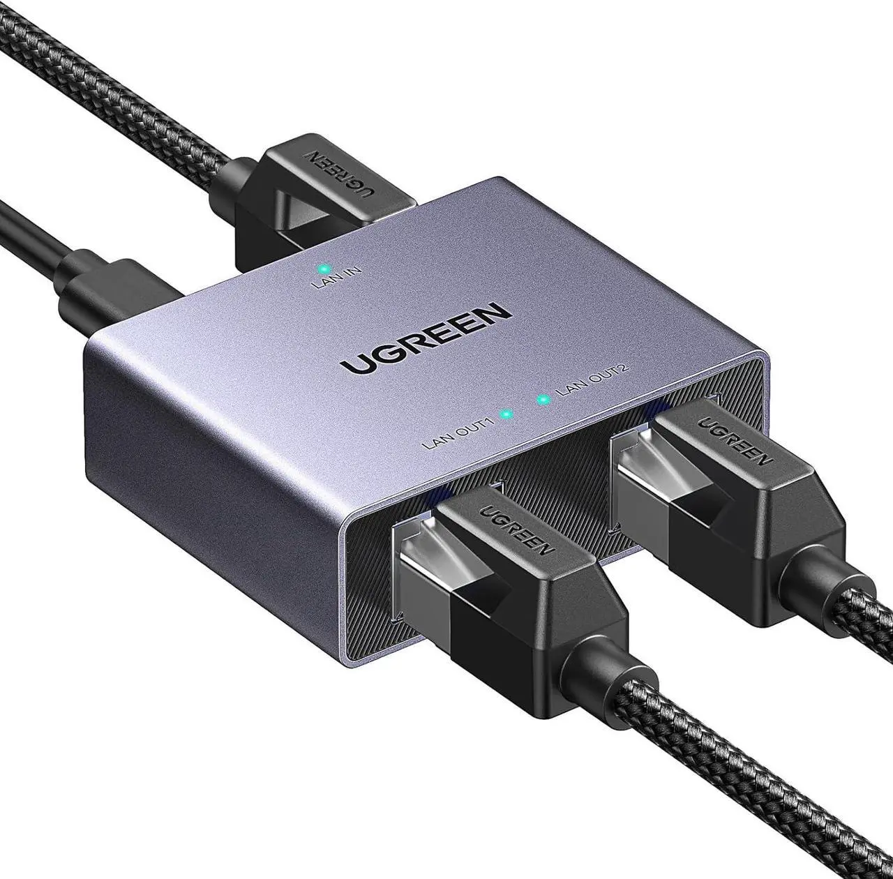Main image of UGREEN 1000Mbps Ethernet Splitter 1 to 2, Plug and Play, 2 Devices Simultaneously Networking, 3FT USB Power Cable, RJ45 Internet Ethernet Switch for PC, Laptop, PS5, Xbox, TV