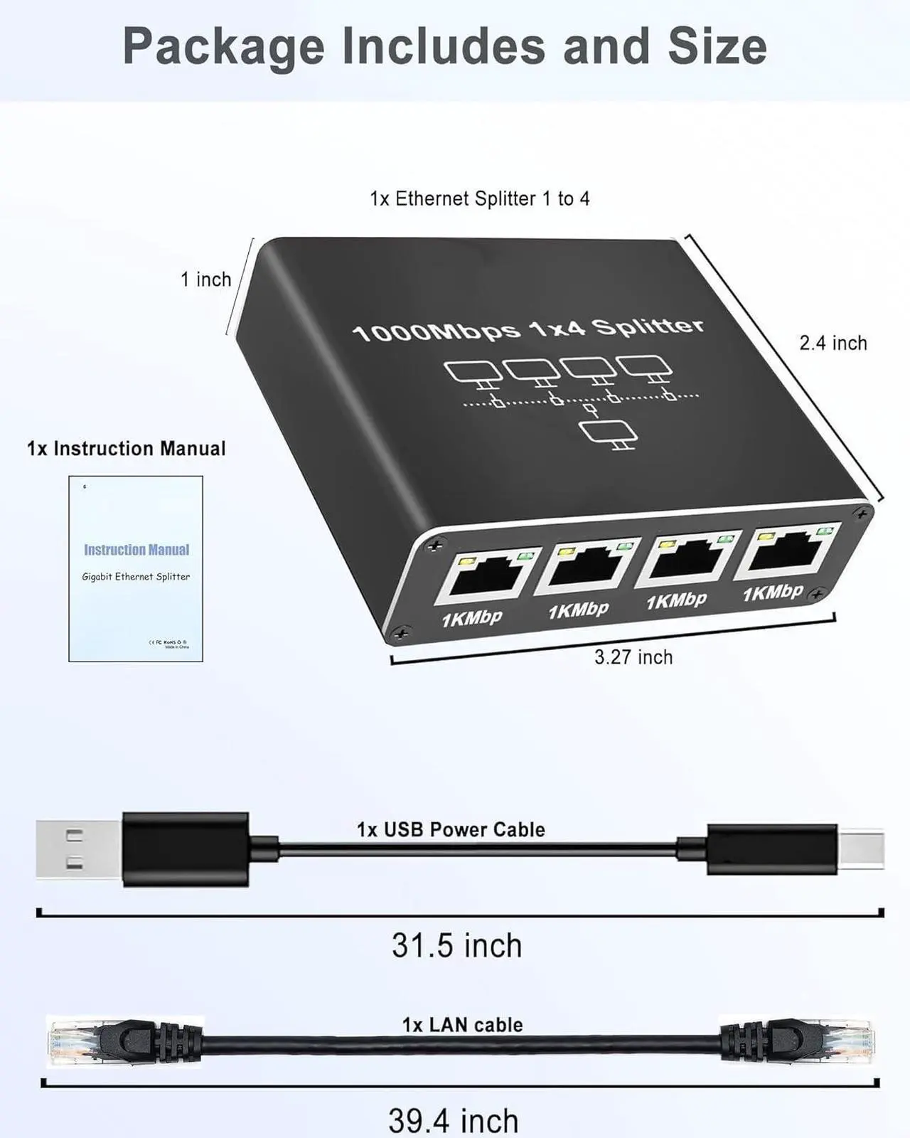 Alt view image 5 of 7 - Ethernet Splitter 1 to 4, 1000Mbps High Speed Ethernet Cable Splitter with LAN Cable Cat 6 [4 Devices Simultaneous Networking], Gigabit RJ45 LAN Network Extension for Cat8/7/6/5e/5 Cable