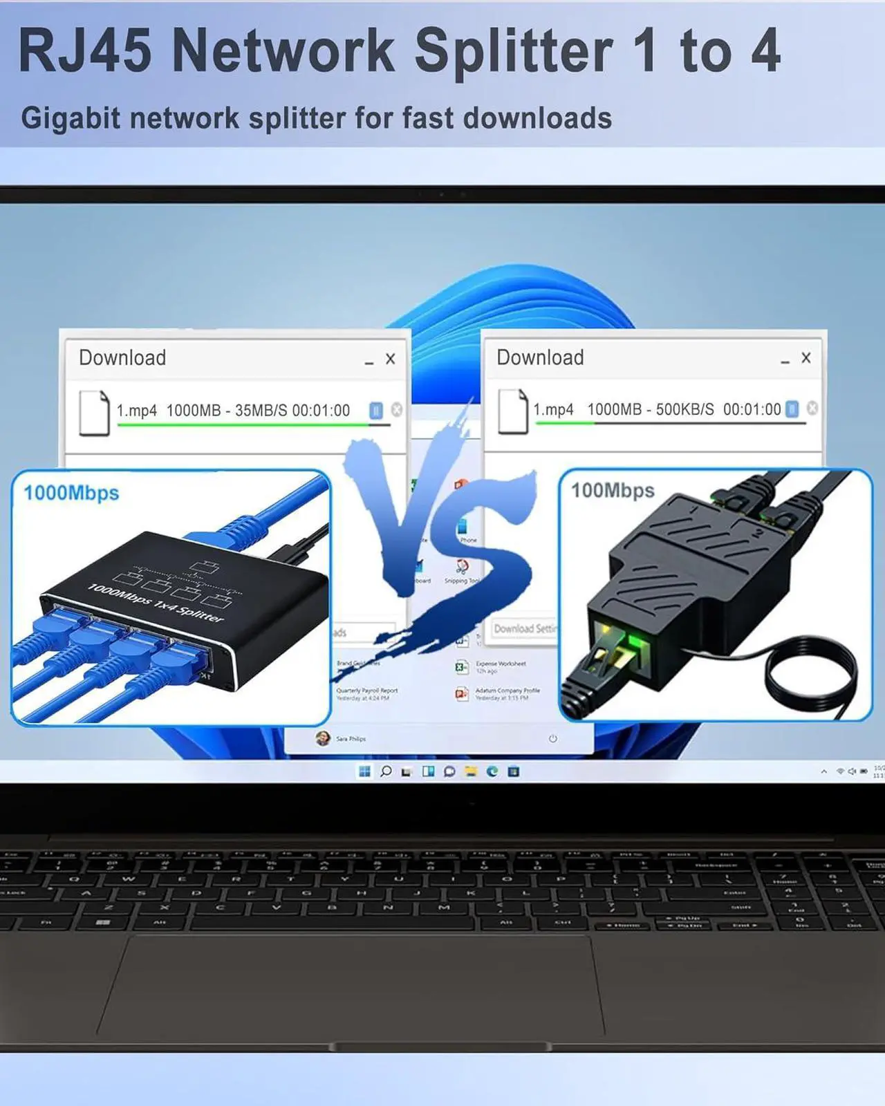 Alt view image 7 of 7 - Ethernet Splitter 1 to 4, 1000Mbps High Speed Ethernet Cable Splitter with LAN Cable Cat 6 [4 Devices Simultaneous Networking], Gigabit RJ45 LAN Network Extension for Cat8/7/6/5e/5 Cable