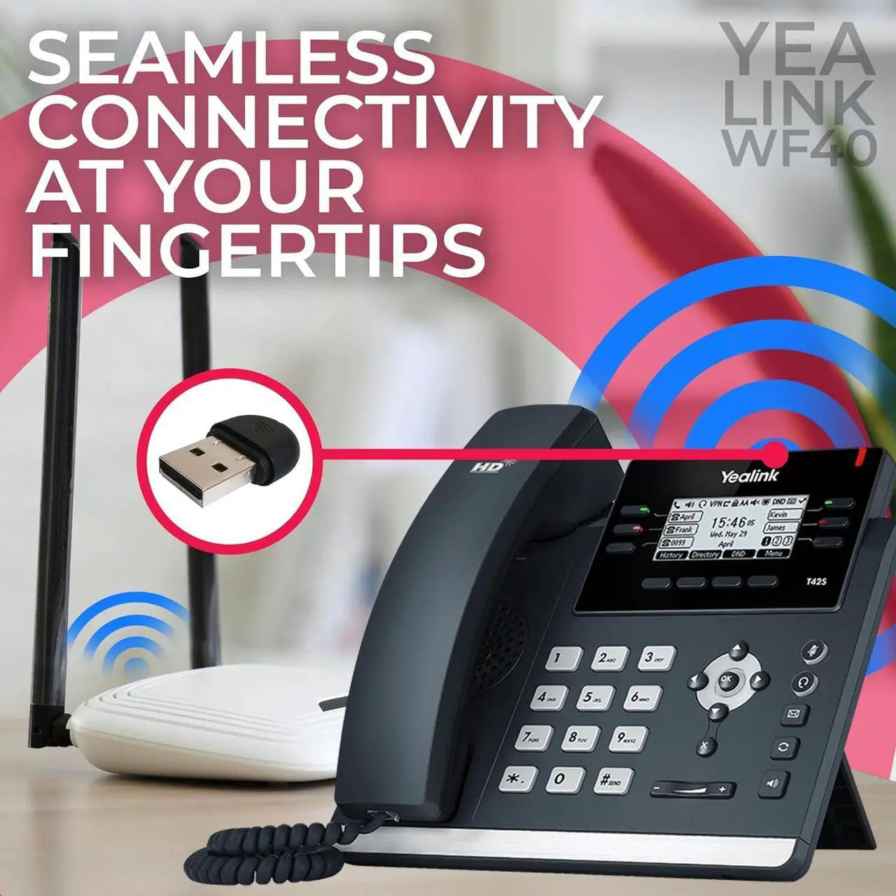 Alt view image 5 of 5 - Yealink WF40 USB Wi-Fi Dongle Adapter for Desk Phones - Compatible Phone Models - T27G, T29G, T46G, T48G, T41S, T42S, T46S, T48S, T52S, T54S, T42U, T43U, T46U, T48U, Global Teck Microfiber Cloth