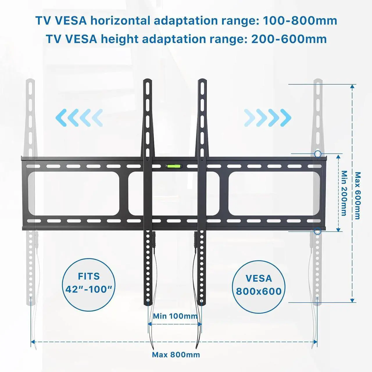 Alt view image 5 of 7 - Fixed TV Wall Mounts- Low Profile TV Bracket Mounts for Most 42-100" LED/LCD Flat Screen TVs, 0.63''Ultra Slim, Max.VESA 800X600, Up to 220lbs Capacity