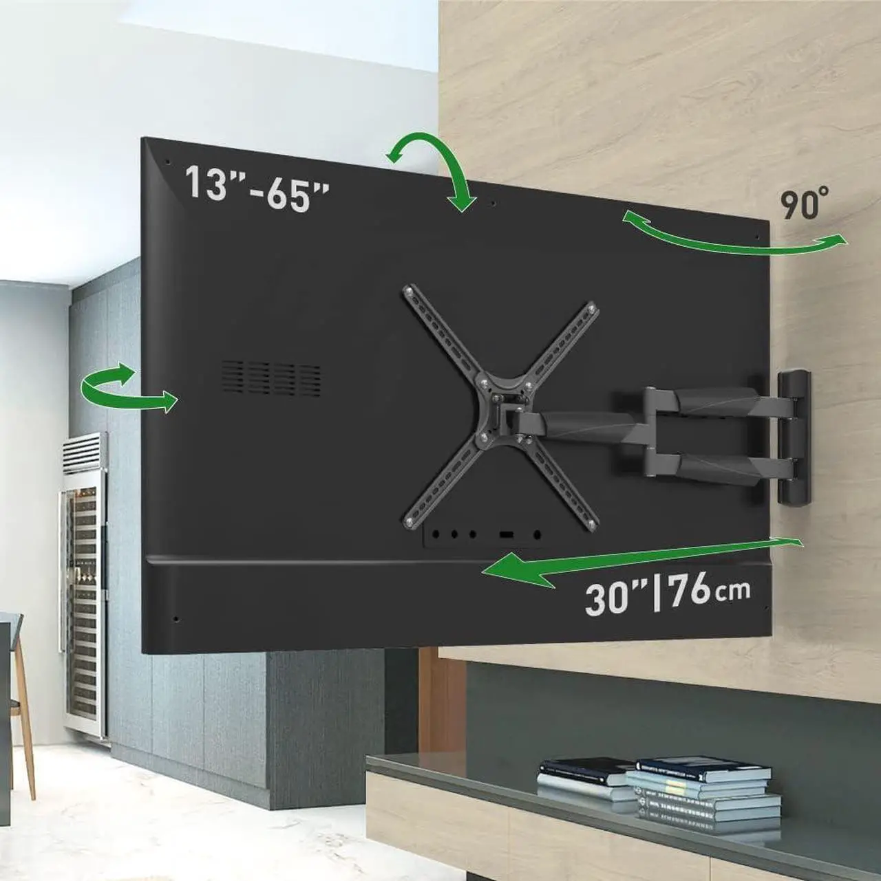 Main image of Barkan Long TV Wall Mount, 13-65 inch Full Motion Articulating - 4 Movement Flat/Curved Screen Bracket, Holds up to 79lbs, Extremely Extendable, Fits LED OLED LCD