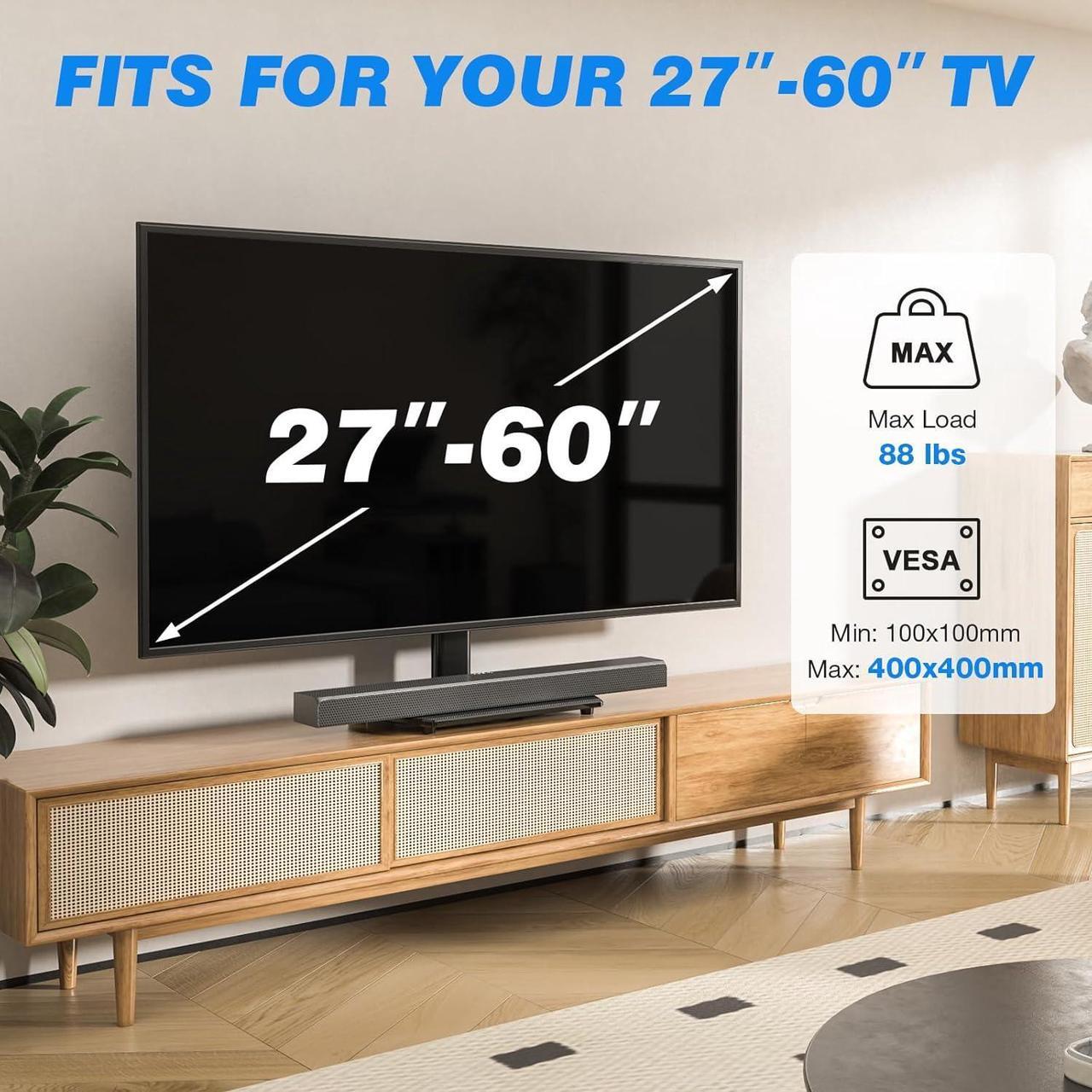 Alt view image 2 of 7 - Rfiver Universal Swivel TV Stand for 27-50 55 60 Inch TVs, Height Adjustable Table Top TV Stand Mount Hold up to 88 lbs, Pedestal TV Stands with Tempered Glass Base, Replacement TV Mount Stand
