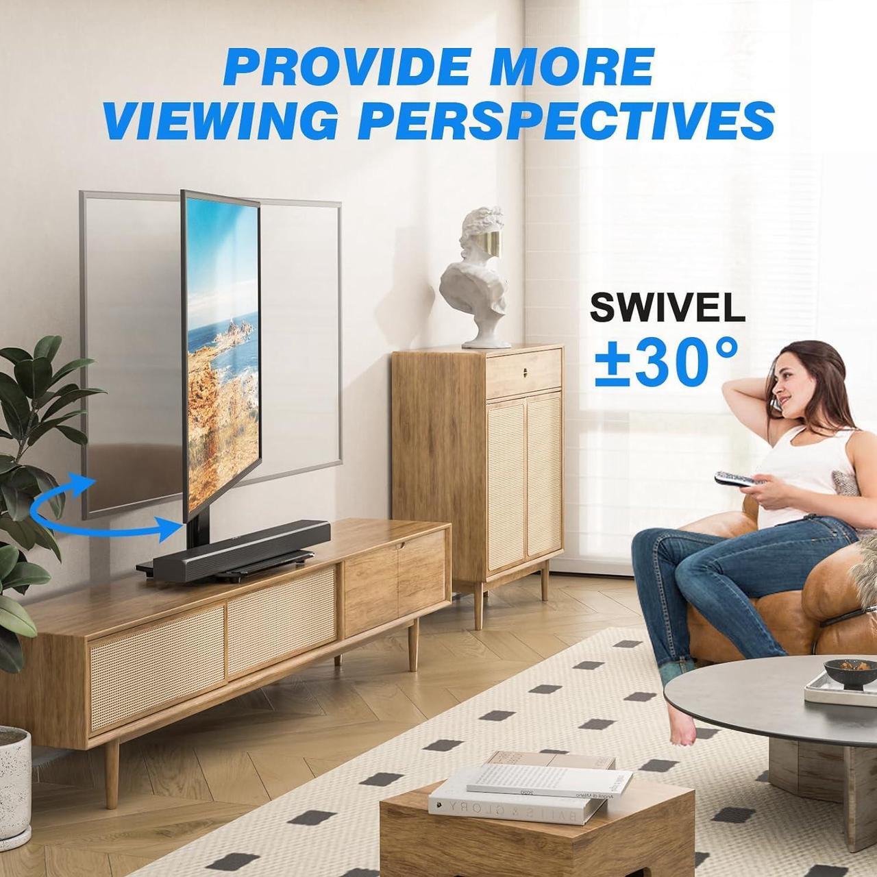Alt view image 3 of 7 - Rfiver Universal Swivel TV Stand for 27-50 55 60 Inch TVs, Height Adjustable Table Top TV Stand Mount Hold up to 88 lbs, Pedestal TV Stands with Tempered Glass Base, Replacement TV Mount Stand