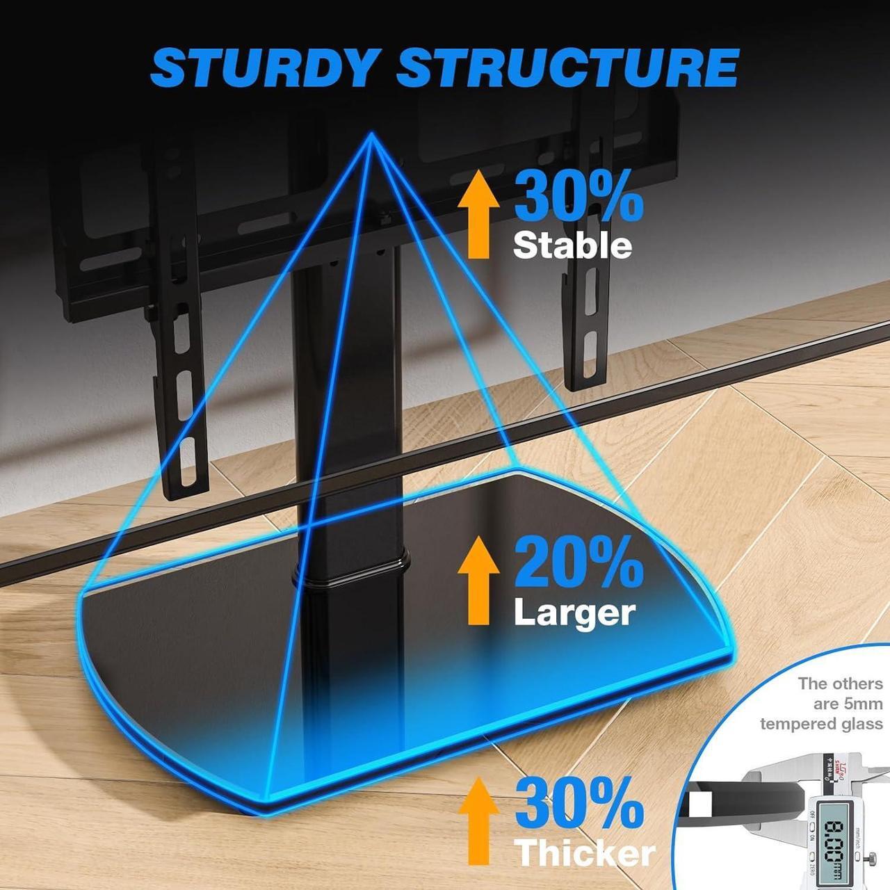 Alt view image 5 of 7 - Rfiver Universal Swivel TV Stand for 27-50 55 60 Inch TVs, Height Adjustable Table Top TV Stand Mount Hold up to 88 lbs, Pedestal TV Stands with Tempered Glass Base, Replacement TV Mount Stand