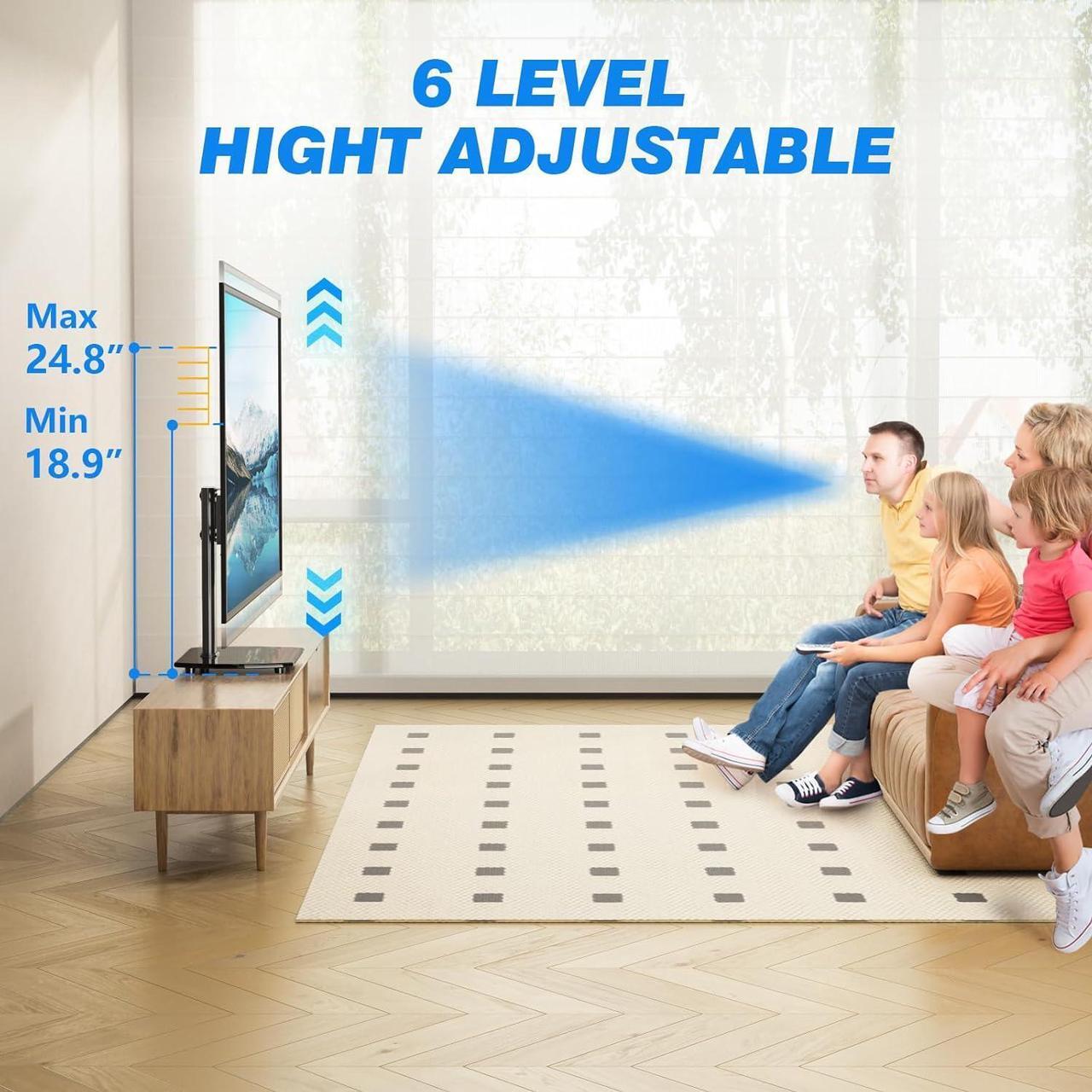 Alt view image 4 of 7 - Rfiver Universal Swivel TV Stand for 27-50 55 60 Inch TVs, Height Adjustable Table Top TV Stand Mount Hold up to 88 lbs, Pedestal TV Stands with Tempered Glass Base, Replacement TV Mount Stand