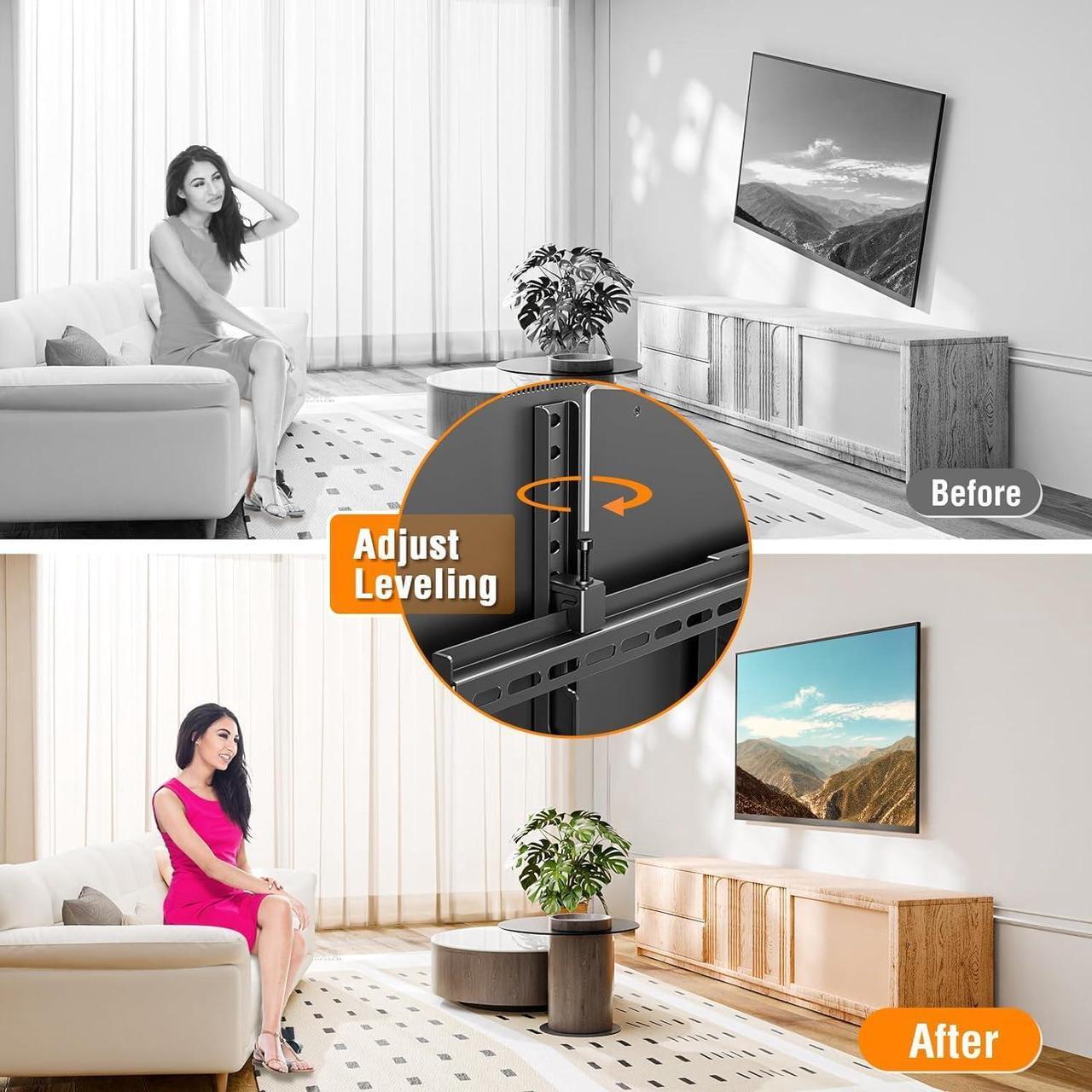 Alt view image 3 of 7 - ELIVED Tilting TV Wall Mount for Most 37"-84" TVs with Level Adjustment, Low Profile TV Mount Max 24" Wood Studs, Wall Mount Bracket Max VESA 600x400mm, 99 Lbs Loading, YD1038