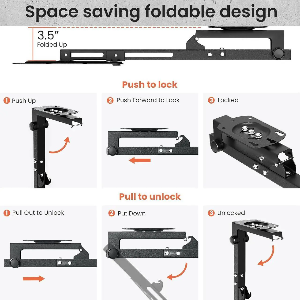 Alt view image 4 of 7 - Flip Down Ceiling TV-Mount for 19-50-inch - Manual Folding Height Adjustable Drop Down TV Mount for Flat and Pitched Roof, Swivel, Max Load 44 lbs, Max VESA 200x200 mm, Black