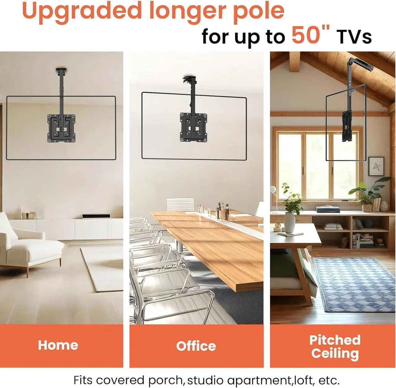 Alt view image 2 of 7 - Flip Down Ceiling TV-Mount for 19-50-inch - Manual Folding Height Adjustable Drop Down TV Mount for Flat and Pitched Roof, Swivel, Max Load 44 lbs, Max VESA 200x200 mm, Black