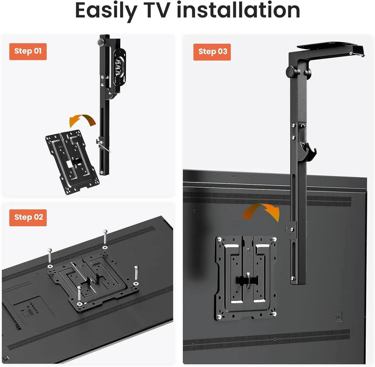 Alt view image 7 of 7 - Flip Down Ceiling TV-Mount for 19-50-inch - Manual Folding Height Adjustable Drop Down TV Mount for Flat and Pitched Roof, Swivel, Max Load 44 lbs, Max VESA 200x200 mm, Black