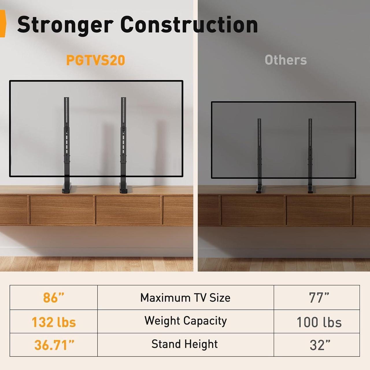 Alt view image 4 of 7 - Perlegear TV Stand Steel TV Legs for Most 3782 Inch Flat or Curved TVs up to 110 lbs, Height Adjustable TV Feet Suitable for Soundbar, Universal Tabletop TV Stand Base Max VESA 800 x 500mm, PGTVS20