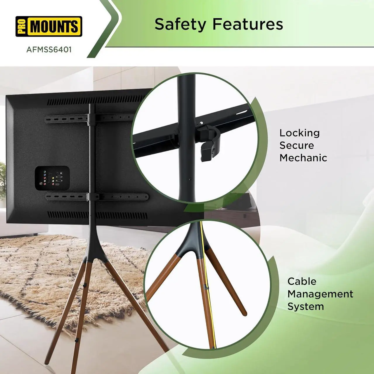 Alt view image 5 of 7 - ProMounts Easel Floor TV Stand with Tripod Base for 47-72 inch LED LCD OLED Flat and Curved Screens, Portable Height Adjustable TV Stand Mount for Bedroom, Living Room, Studio