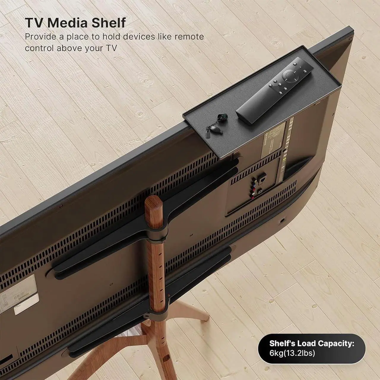 Alt view image 5 of 7 - PUTORSEN Premium Wood Easel TV Stand, Adjustable TV Tripod Stand for 45-65 Inch LED LCD Screen, Swivel TV Floor Stand with Top TV Shelf and Magnetic Concealed Cable Management, Max Load 88lbs, Walnut