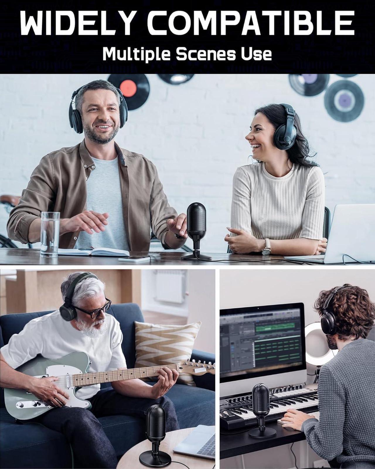 Alt view image 7 of 7 - ALABS USB Microphone,Condenser Podcast Microphone for Computer,Mac,Smartphone,Plug&Play Gaming Mic with LED Quick Mute,1/8" Headphone Monitor Jack,for Recording,Singing,YouTube,Tiktok Black