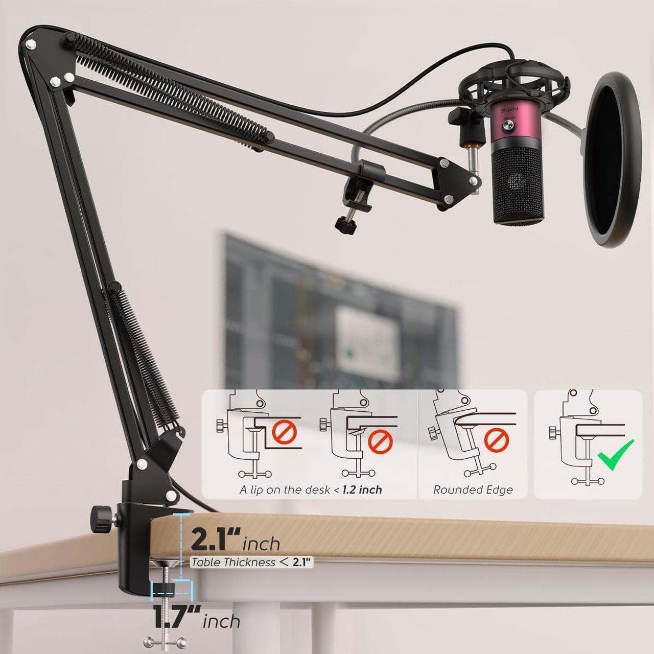 Alt view image 5 of 7 - FIFINE Podcast Microphone Kit-USB PC Computer Recording Microphone, Condenser Mic Set for Streaming, Gaming, Voice-Over, Meeting, with Arm Stand, Shock Mount, Pop Filter-T669 Rose Red