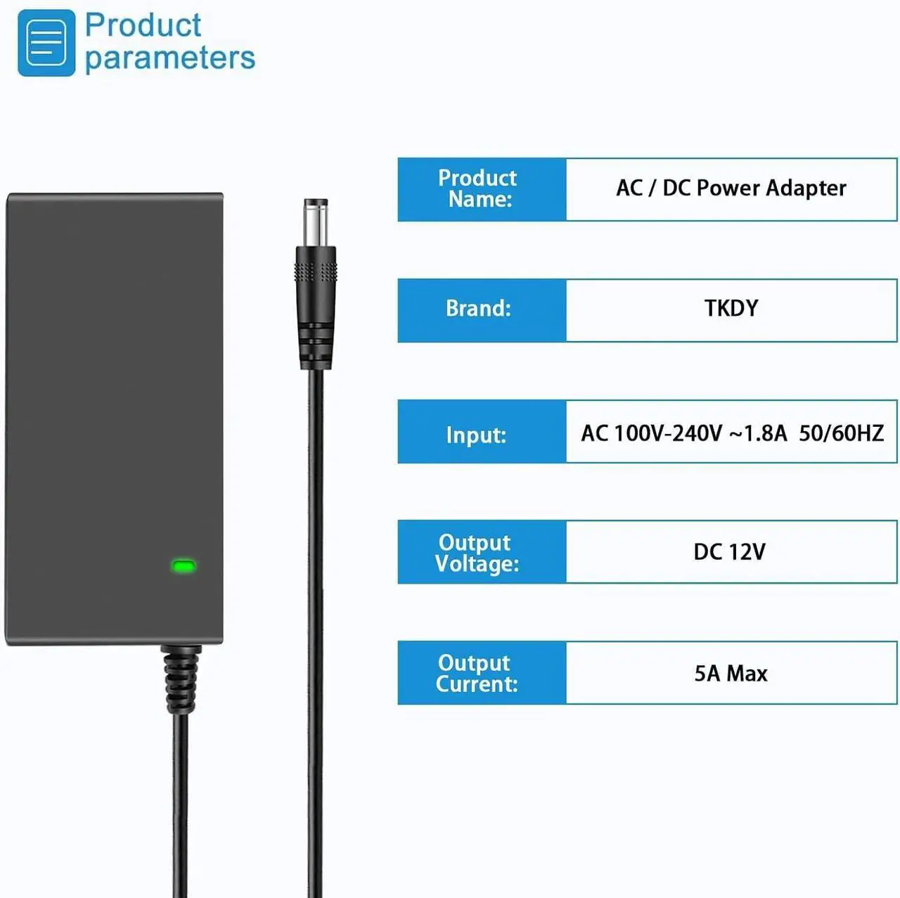 Alt view image 3 of 7 - 12V 5A LCD Monitor Power Supply Cord 12 Volts 5A 4A 3A AC DC Adapter Compatible with 12Vdc Sceptre Aoc HP  LCD Monitor DC12V CCTV Security Cameras 12Volts LED Strip Light.