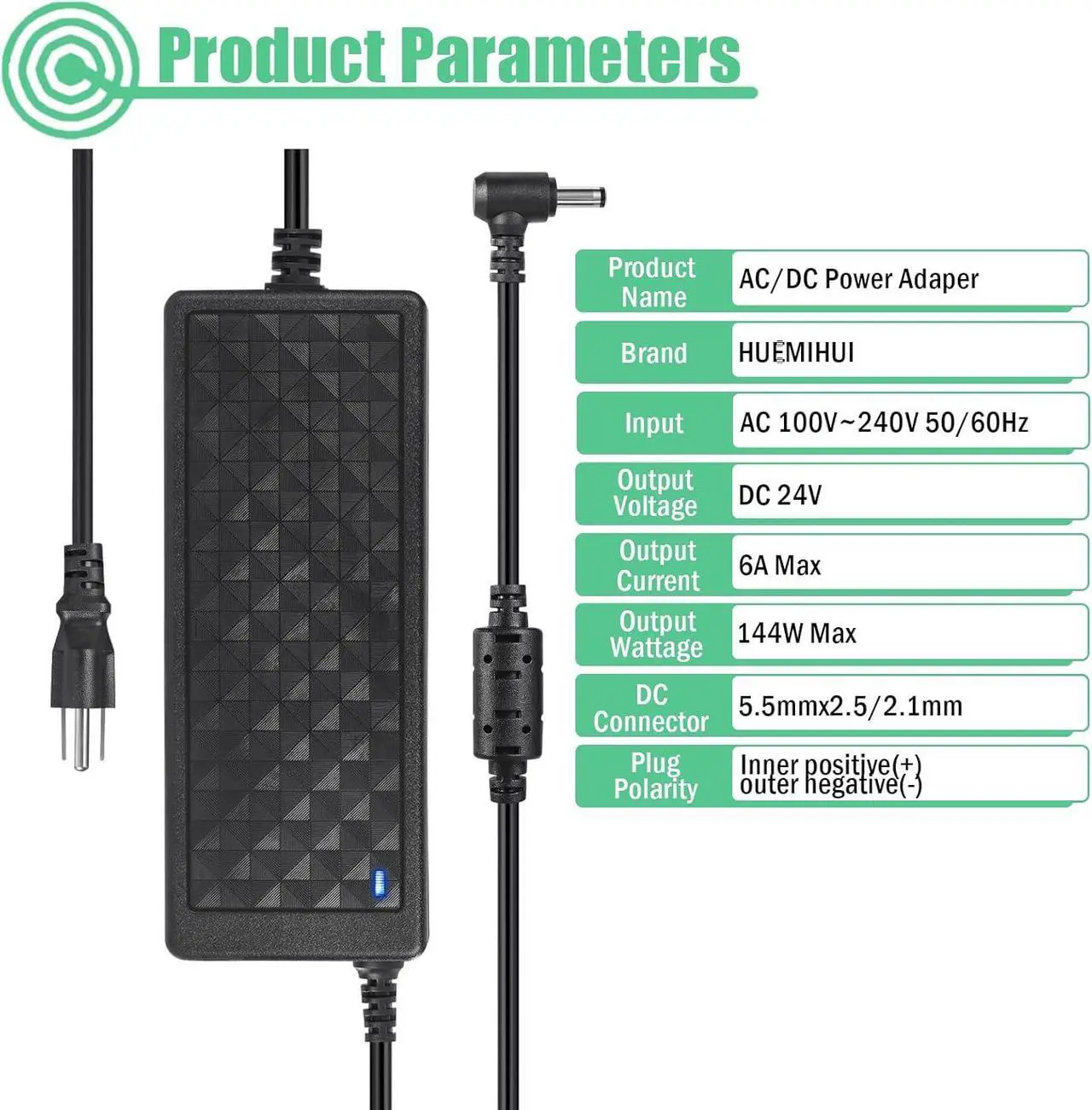 Alt view image 5 of 7 - 24V 6A Power Supply Adapter AC 100-240V to DC 24 Volt 6 Amp 144W Power Adapter with 5.5mm x 2.5mm Output Jack Transformers Universal AC/DC Adapter for LED Strips 3D Printers CCTV Cameras LCD Monitors