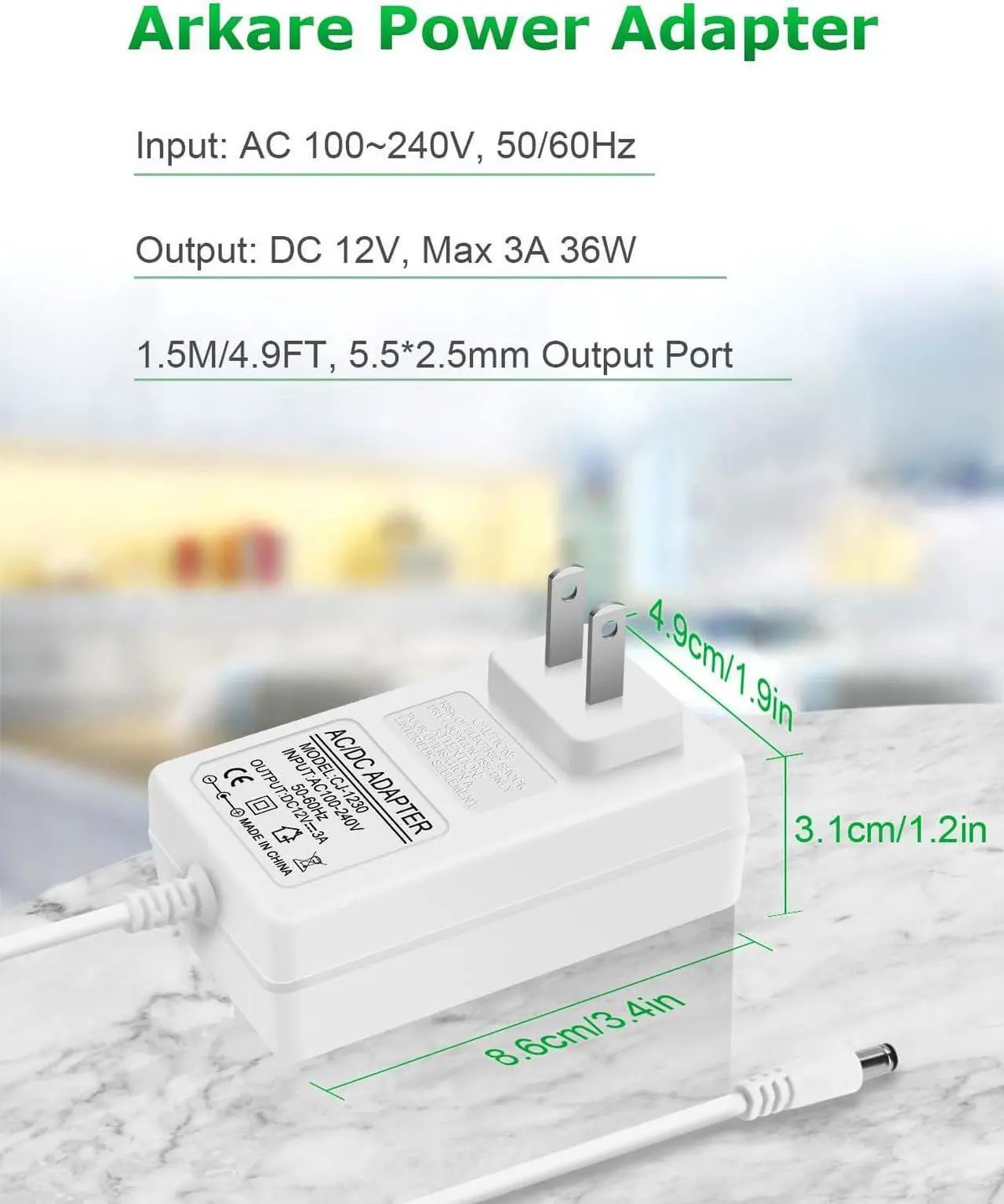Alt view image 5 of 6 - 12V DC Power Supply 12V 3A Power Adapter 36W AC 100V-240V to DC 12Volt 3amp AC/DC Charger Power Cord 12V 2.5A 2A 1.5A 1A 800mA 500mA for Security Camera GPS Webcam Microphone Receiver w/ 10TIPS