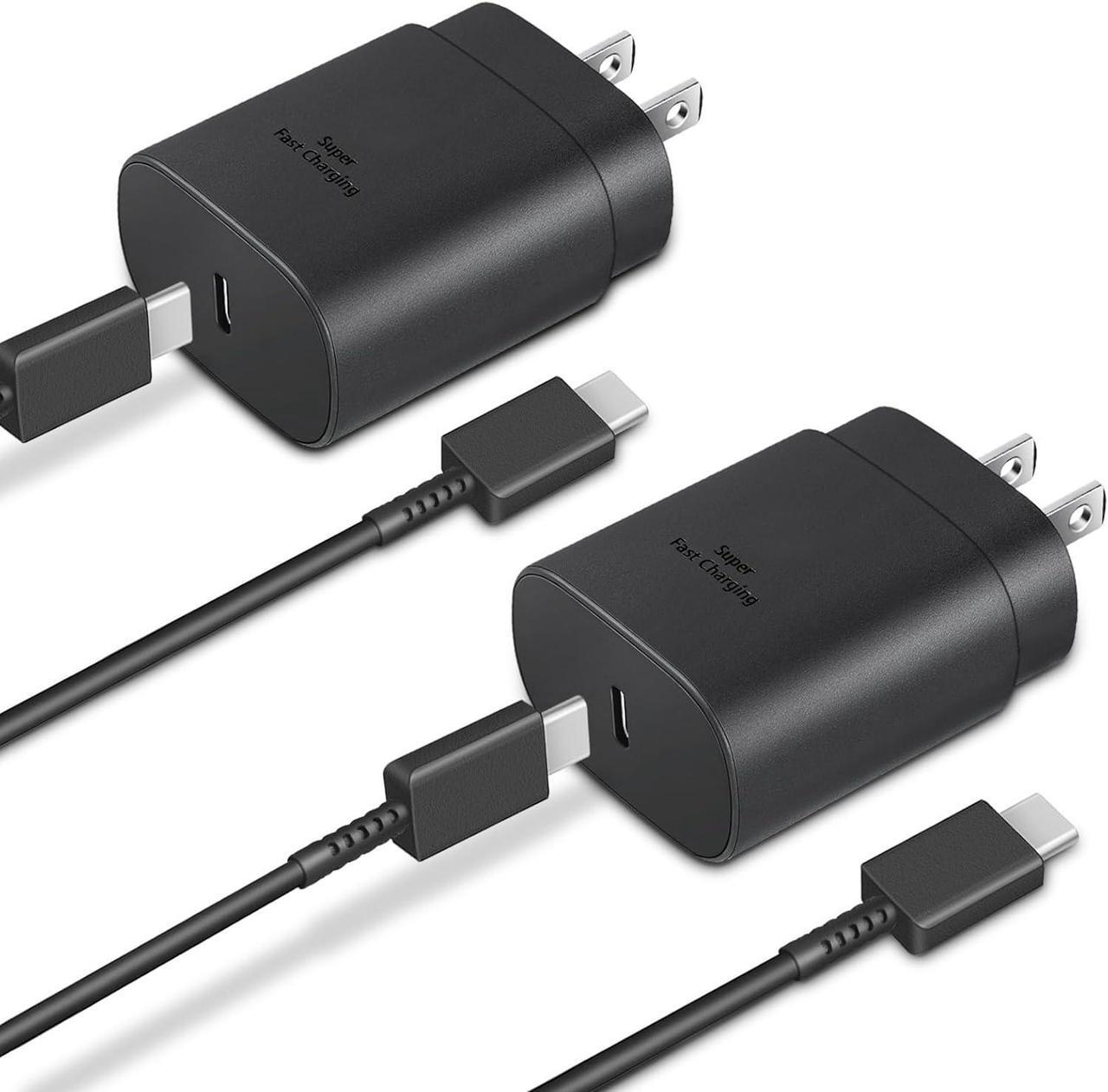 Main image of Type C Charger, 2-Pack 25W Type C Super Fast Charging Block with 6ft USB C Charger Cable Compatible with Galaxy S23 Ultra/S23+/S22/S21/S20/Phone 16/16 Plus/16 Pro Max/15/15 Pro Max/15 Plus-Black