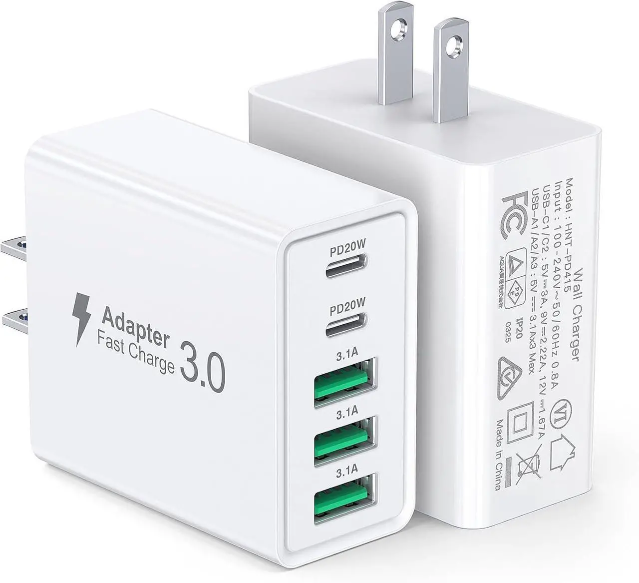 Main image of [2-Pack] USB C Wall Charger, 50W 5-Port PD Fast USB C Charging Block,2USB C+3USB A Multiport Plug,Type C Power Adapter Brick Cube for iPhone 16/15/14/13/12/Pro Max/XS,iPad,for Switch,Samsung,Ultra 2