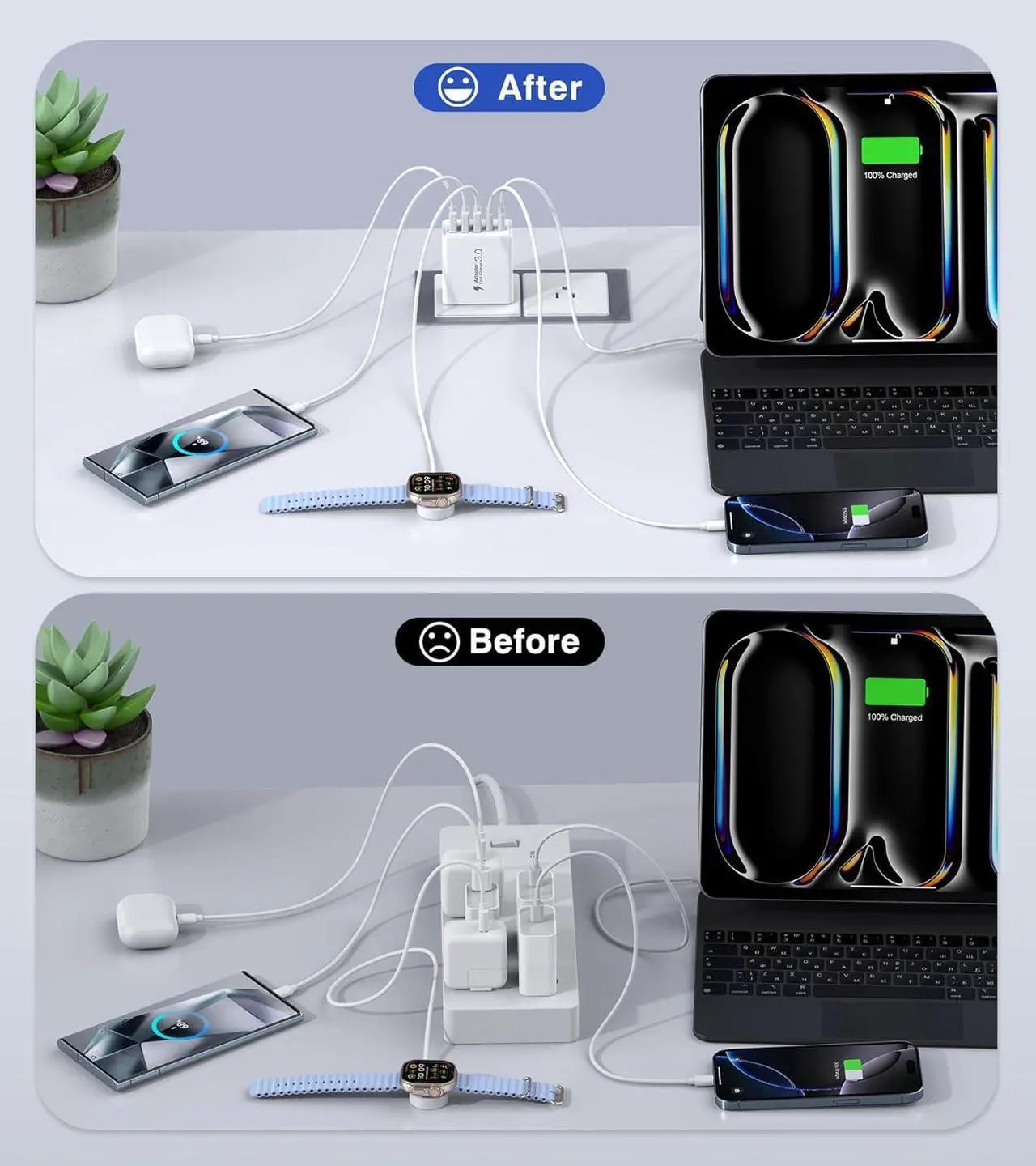 Alt view image 6 of 7 - [2-Pack] USB C Wall Charger, 50W 5-Port PD Fast USB C Charging Block,2USB C+3USB A Multiport Plug,Type C Power Adapter Brick Cube for iPhone 16/15/14/13/12/Pro Max/XS,iPad,for Switch,Samsung,Ultra 2