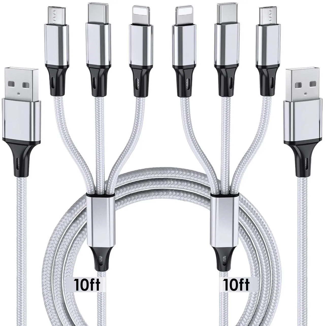 Main image of Multi Charging Cable, 10ft 2Pack Multi Phone Charger Cable Braided Universal 3 in 1 Charging Cord Extra Long Multiple USB Cable with USB C, Micro USB Port Connectors for Cell Phones and More