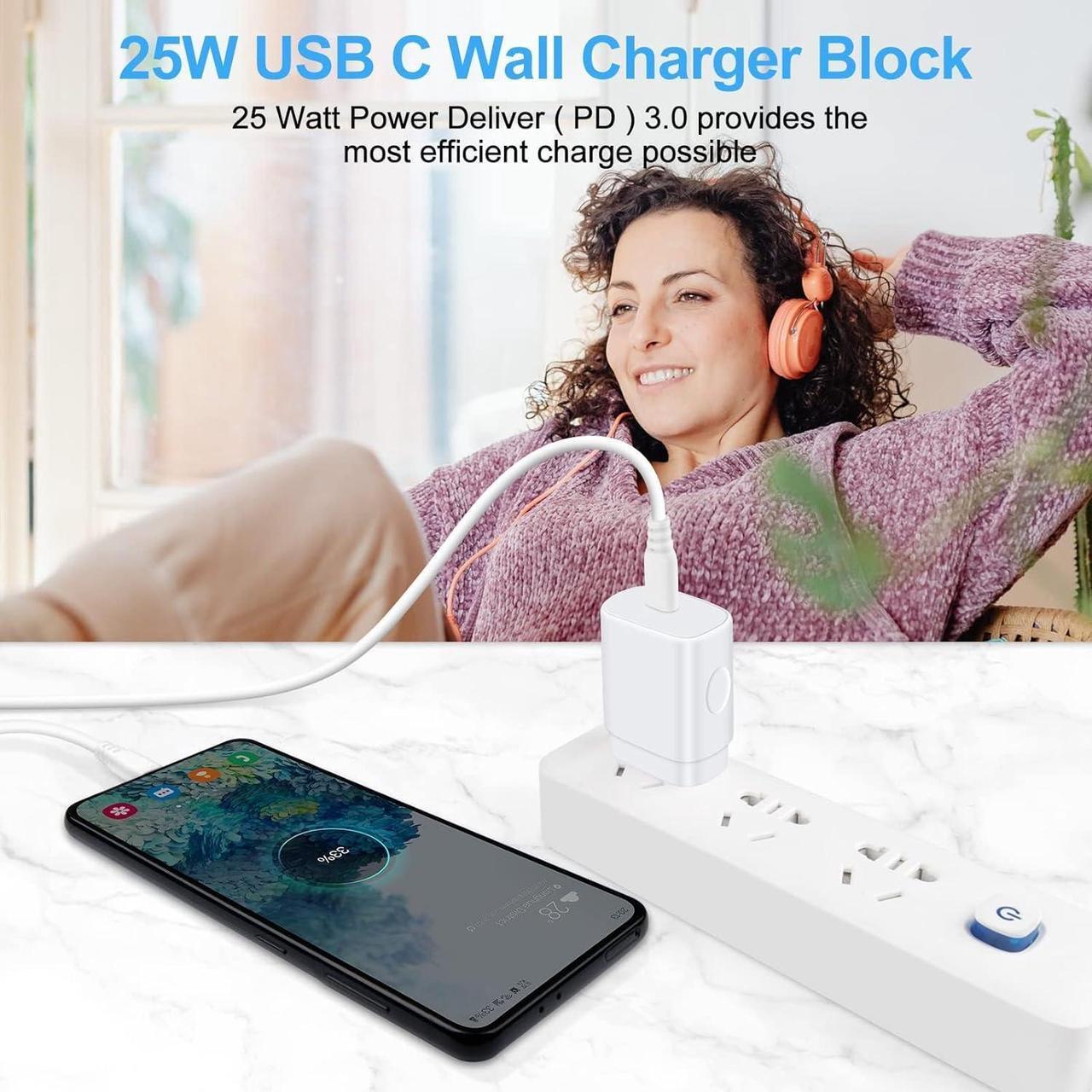 Alt view image 4 of 6 - 25W Super Fast Charger Block for Samsung Galaxy A16 5G/S25 Ultra/A26/A36/A35/A15/A54/S24 FE/A14/A23/S23/A53/A13/A03s/S22/Z Flip6/Fold6,Pixel 9Pro/8a/7,Moto,6FT Type C Android Phone Fast Charging Cable