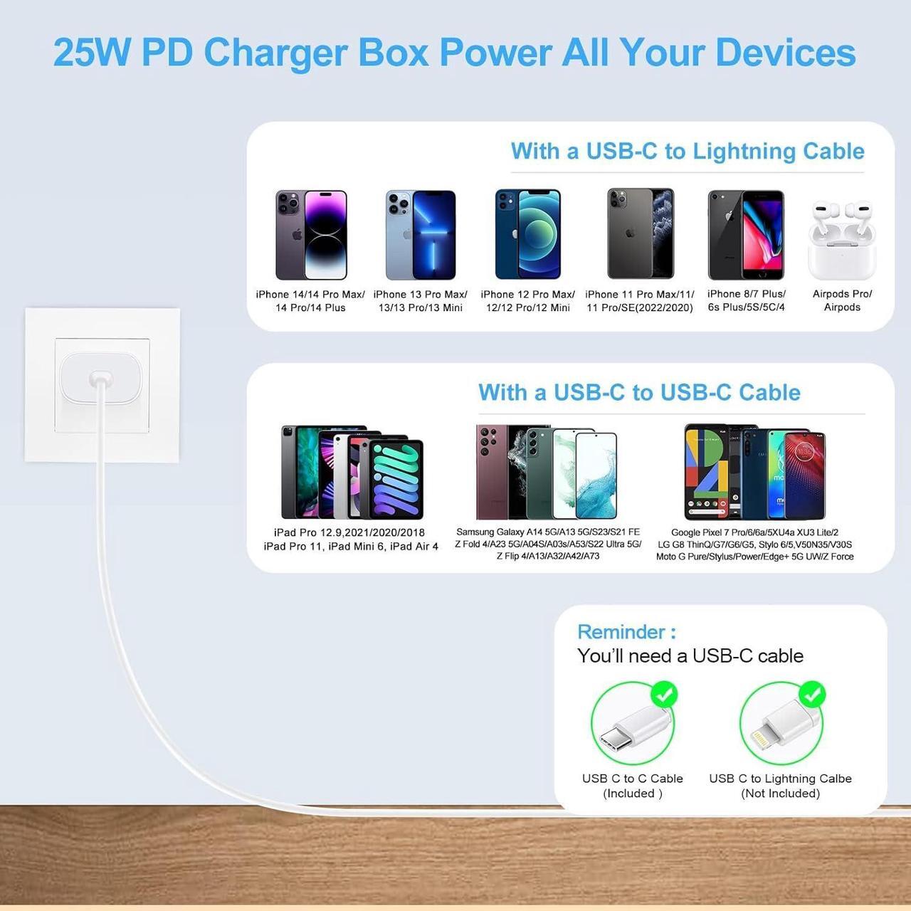 Alt view image 5 of 6 - 25W Super Fast Charger Block for Samsung Galaxy A16 5G/S25 Ultra/A26/A36/A35/A15/A54/S24 FE/A14/A23/S23/A53/A13/A03s/S22/Z Flip6/Fold6,Pixel 9Pro/8a/7,Moto,6FT Type C Android Phone Fast Charging Cable