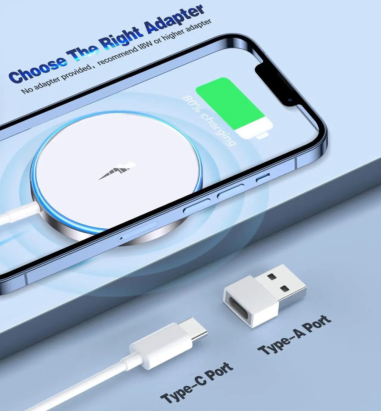 Alt view image 4 of 6 - Magnetic Wireless Charger 15W Fast Charging Apple Mag-Safe Charger for iPhone 15/14/13/12 Pro/Max/Plus/Mini and AirPods 3/2/Pro 2/Pro Portable Magnet Charger Pad with Dual Charging Ports