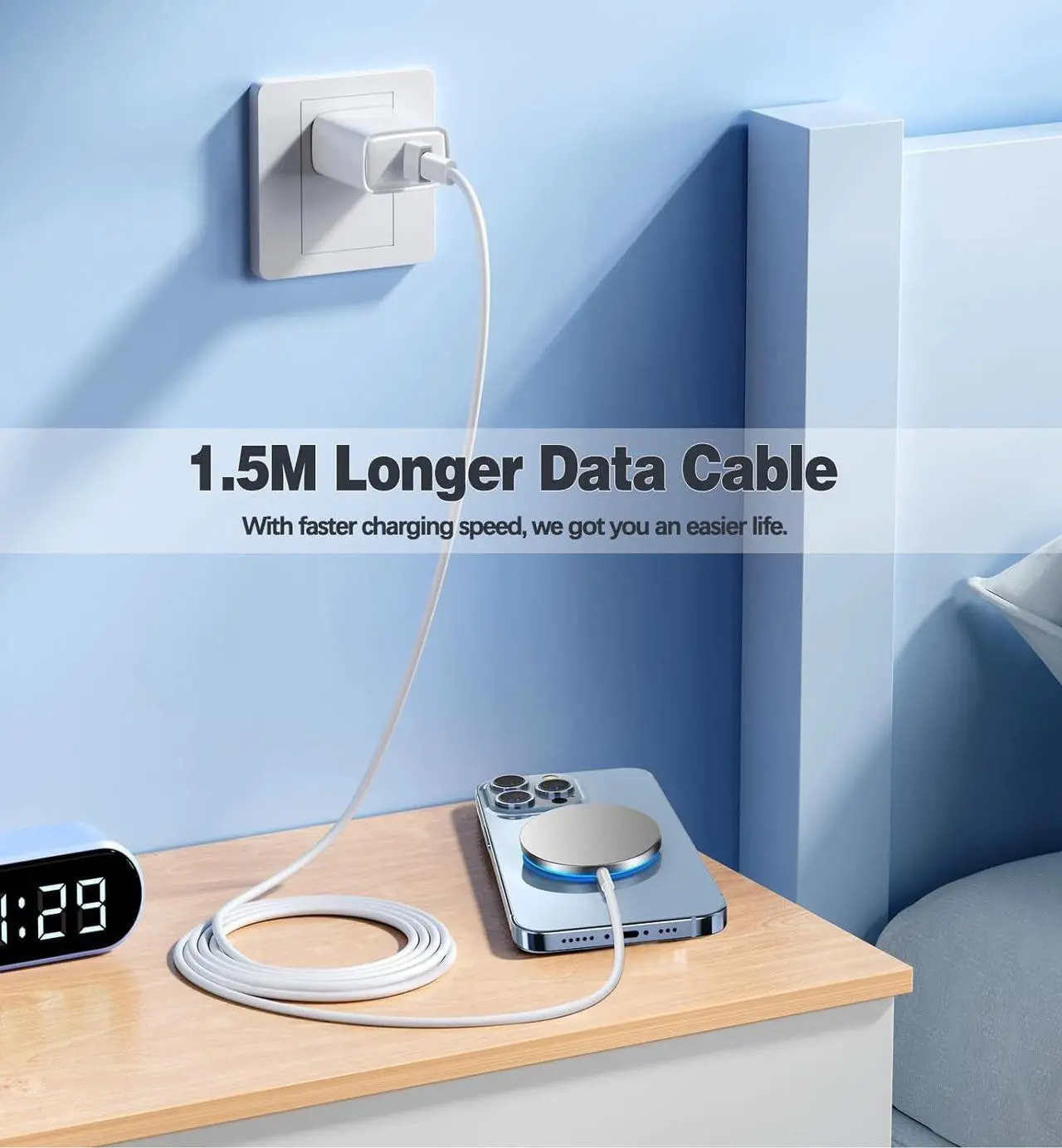 Alt view image 6 of 6 - Magnetic Wireless Charger 15W Fast Charging Apple Mag-Safe Charger for iPhone 15/14/13/12 Pro/Max/Plus/Mini and AirPods 3/2/Pro 2/Pro Portable Magnet Charger Pad with Dual Charging Ports