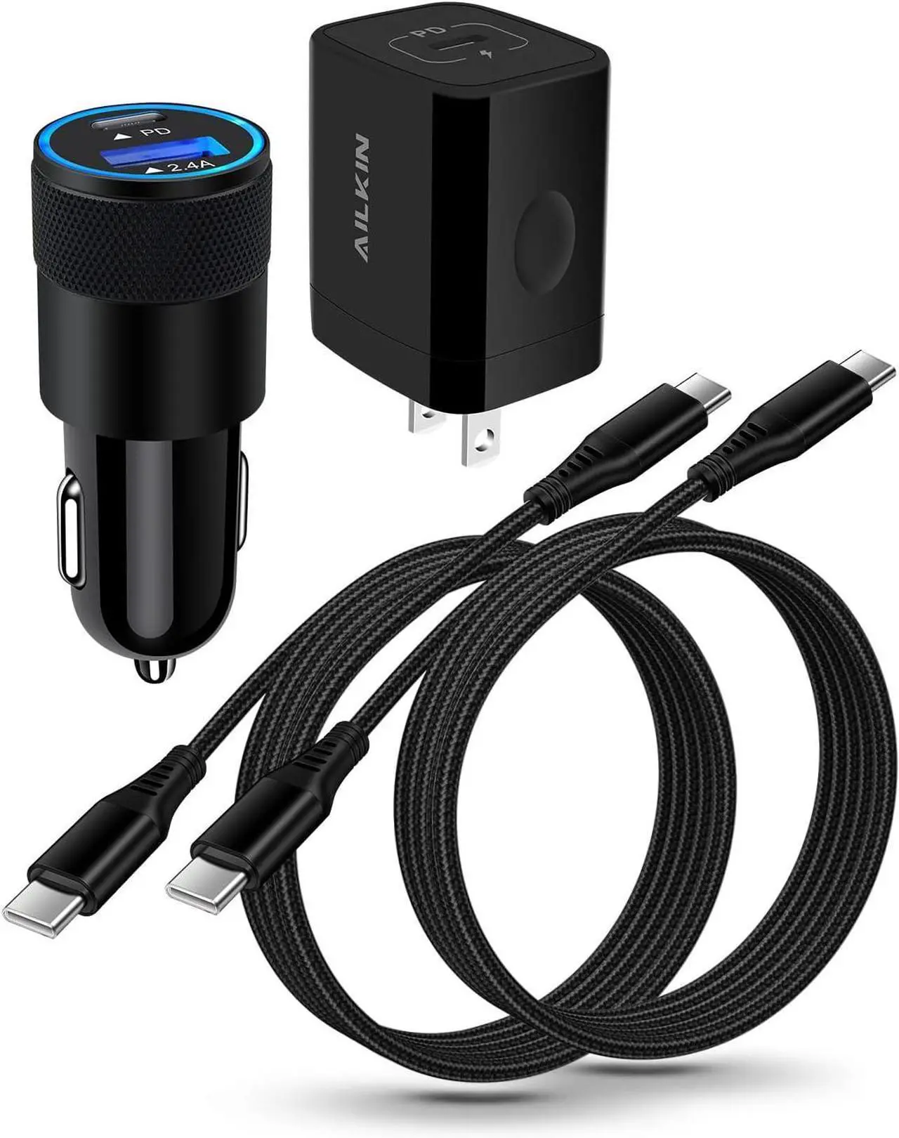 Main image of Fast C Type Charger for Samsung Galaxy A15 5G A14 S24 S23 A25 S22+ S21 Ultra 5G S20 S10 Note 20 A35 5G Google Pixel 8 9 Pro 7, 20W PD Wall Plug+30W Car Adapter+60W C to USB-C Cables-6Ft iPhone 15 Pro