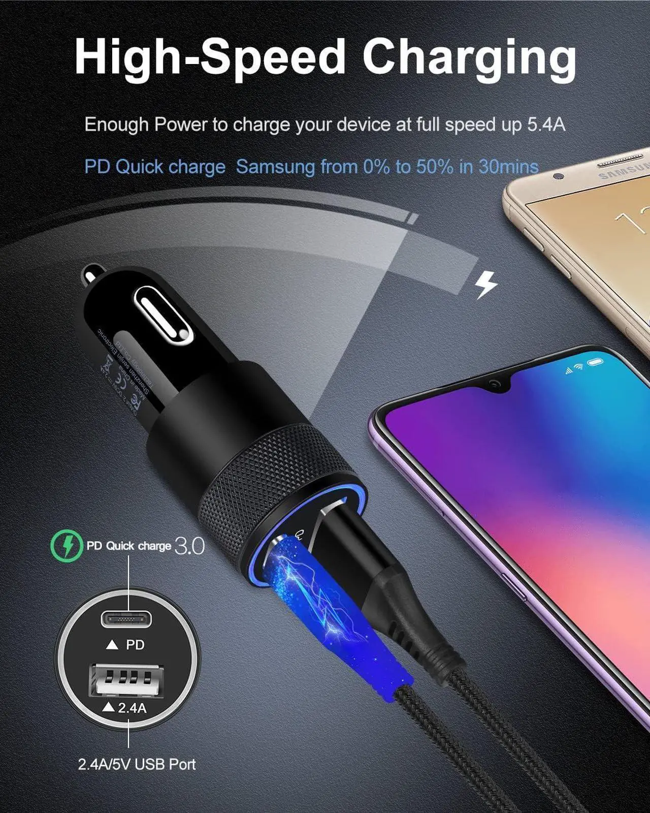 Alt view image 2 of 7 - Fast C Type Charger for Samsung Galaxy A15 5G A14 S24 S23 A25 S22+ S21 Ultra 5G S20 S10 Note 20 A35 5G Google Pixel 8 9 Pro 7, 20W PD Wall Plug+30W Car Adapter+60W C to USB-C Cables-6Ft iPhone 15 Pro