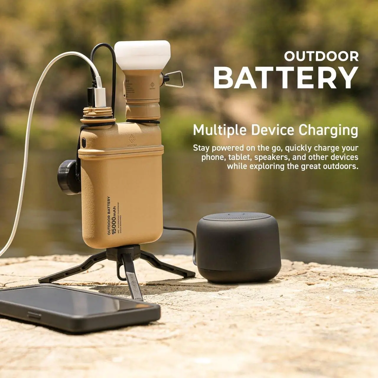 Alt view image 2 of 7 - ELECOM NESTOUT Rugged Power Bank, 15000mAh Outdoor Charger, 32W USB-C Fast Charging PD, Waterproof IP67, Durable Shockproof, Battery Pack for iPhone Tablet Hiking Travel Camping (Black, 15000mAh)
