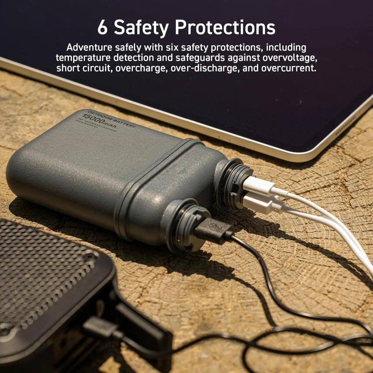 Alt view image 6 of 7 - ELECOM NESTOUT Rugged Power Bank, 15000mAh Outdoor Charger, 32W USB-C Fast Charging PD, Waterproof IP67, Durable Shockproof, Battery Pack for iPhone Tablet Hiking Travel Camping (Black, 15000mAh)