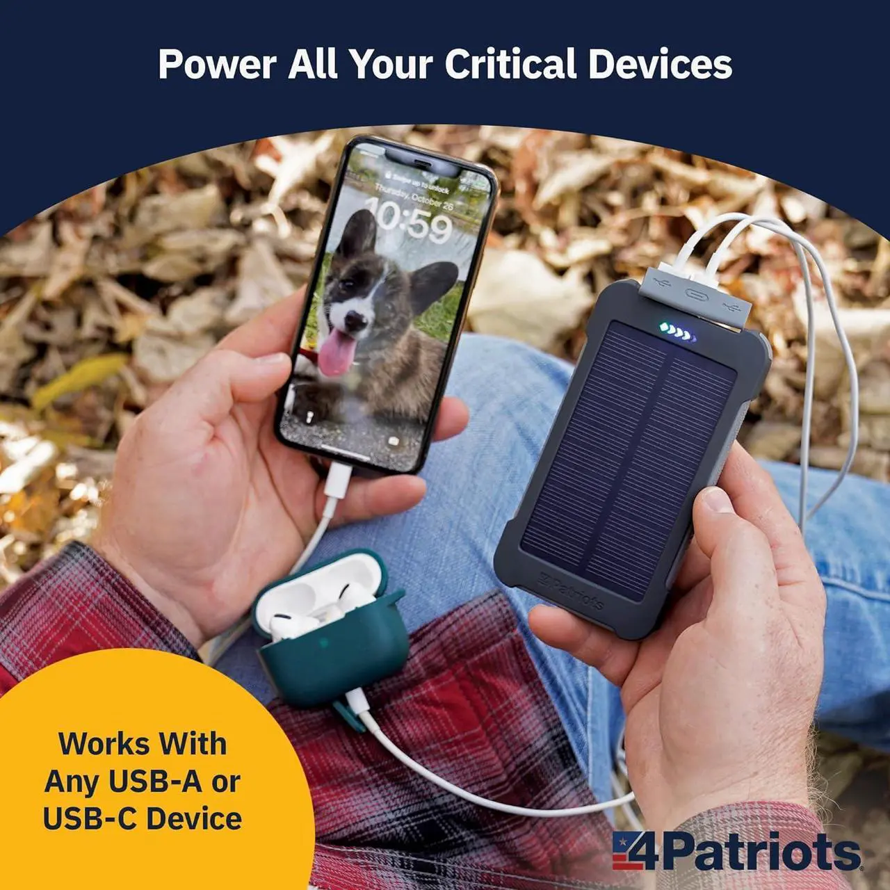 Alt view image 6 of 7 - 4Patriots Patriot Power Cell CX: Emergency Solar Power Bank with USB-C Fast-Charging Port