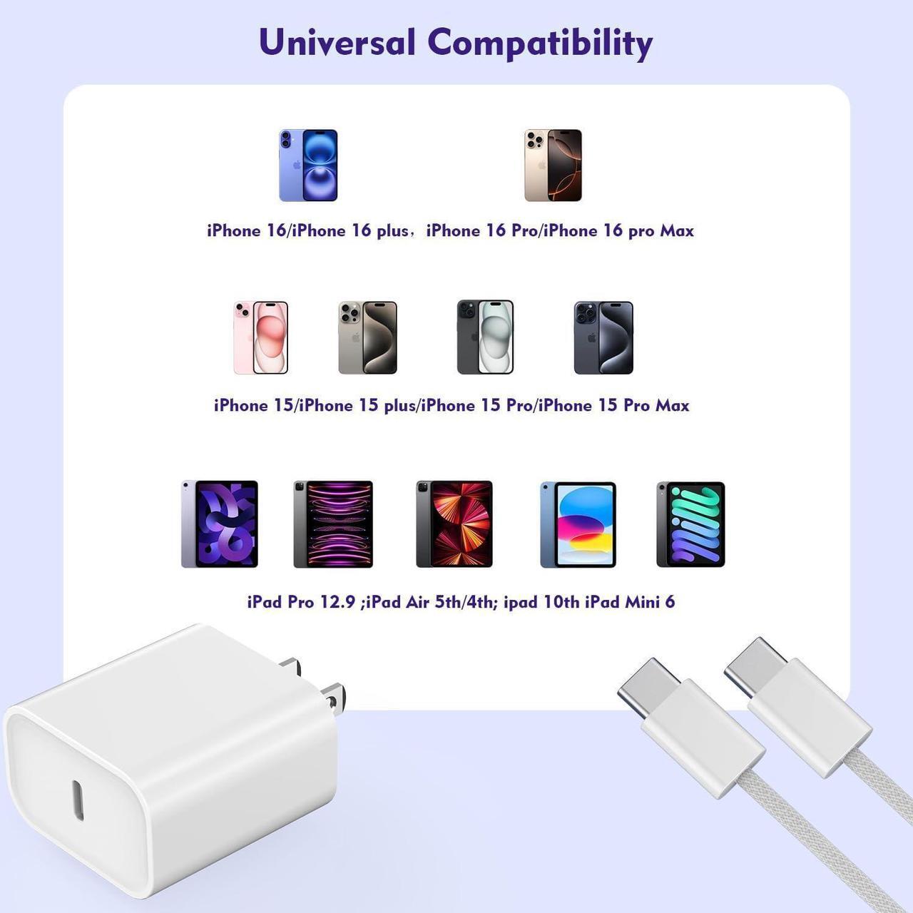 Alt view image 2 of 7 - [3 Pack]Long 10FT iPhone 16 15 Charger 20W Fast Wall Charger Block,10Foot USB C to C Braided Woven Cable Fast Charging for iPhone 16/16 Pro/16 Pro Max/16 Plus/iPhone 15/15 Pro/15 Pro Max/iPad 12.9 Pro