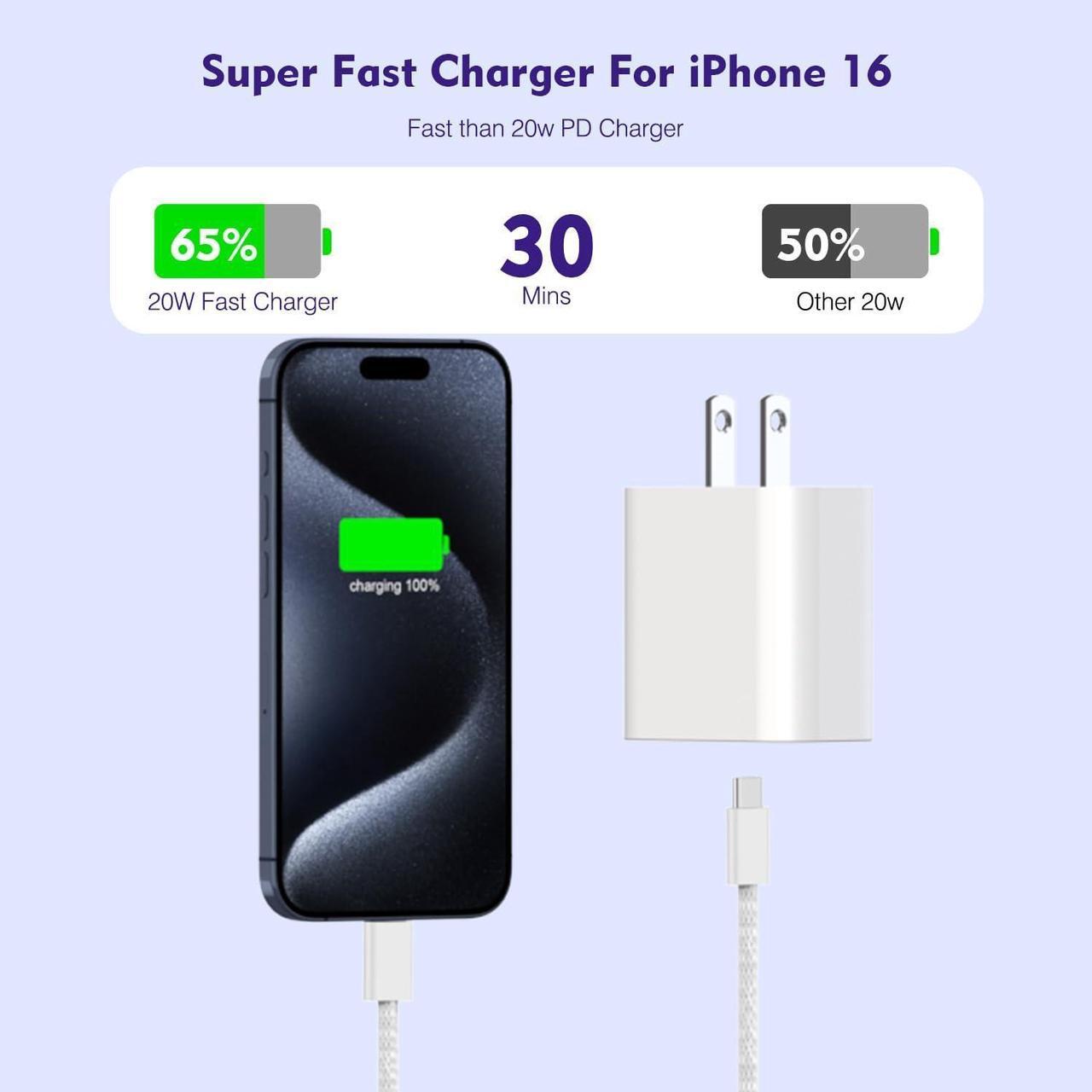 Alt view image 3 of 7 - [3 Pack]Long 10FT iPhone 16 15 Charger 20W Fast Wall Charger Block,10Foot USB C to C Braided Woven Cable Fast Charging for iPhone 16/16 Pro/16 Pro Max/16 Plus/iPhone 15/15 Pro/15 Pro Max/iPad 12.9 Pro