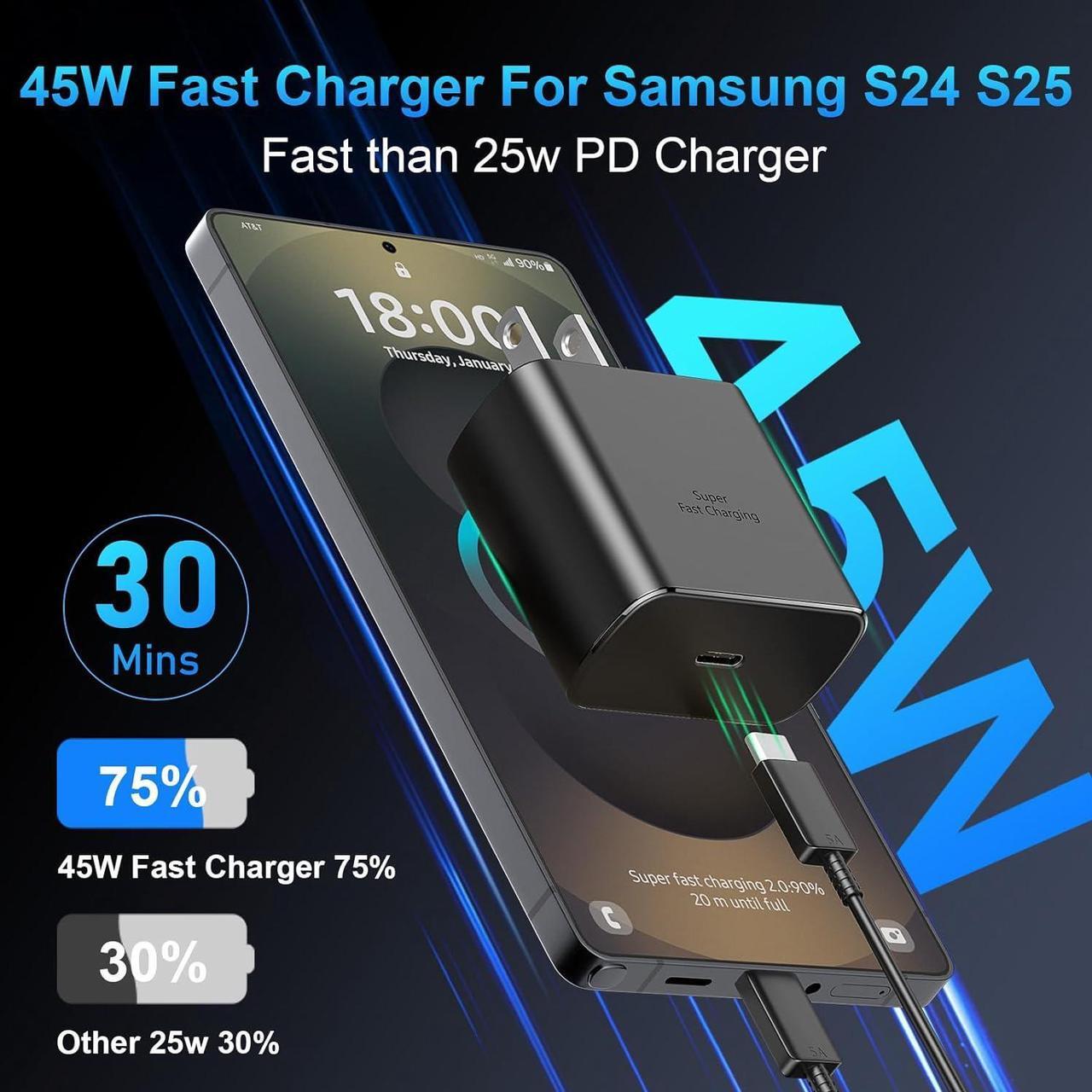 Alt view image 2 of 7 - S25 S24 S23 Ultra Charger 45W USB C Samsung Super Fast Charger Type C&10Ft Long C Charger Cable Cord Fast Charging Android Phone Charger Block for Samsung Galaxy S25Ultra/S25Plus/S25/S24Ultra/S24/S23