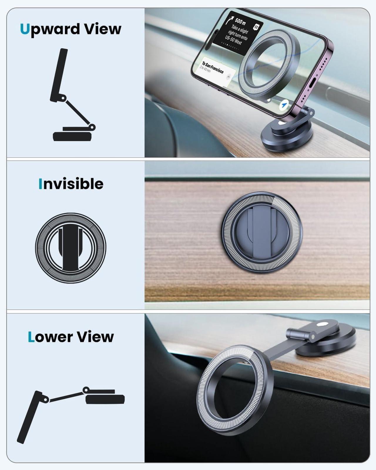 Alt view image 2 of 7 - APPS2Car Foldable Metal Magnetic Car Phone Mount for Magsafe iPhone 16 15 14 13 12 Pro Max Plus Mini MagSafe Case, One-Hand Operation